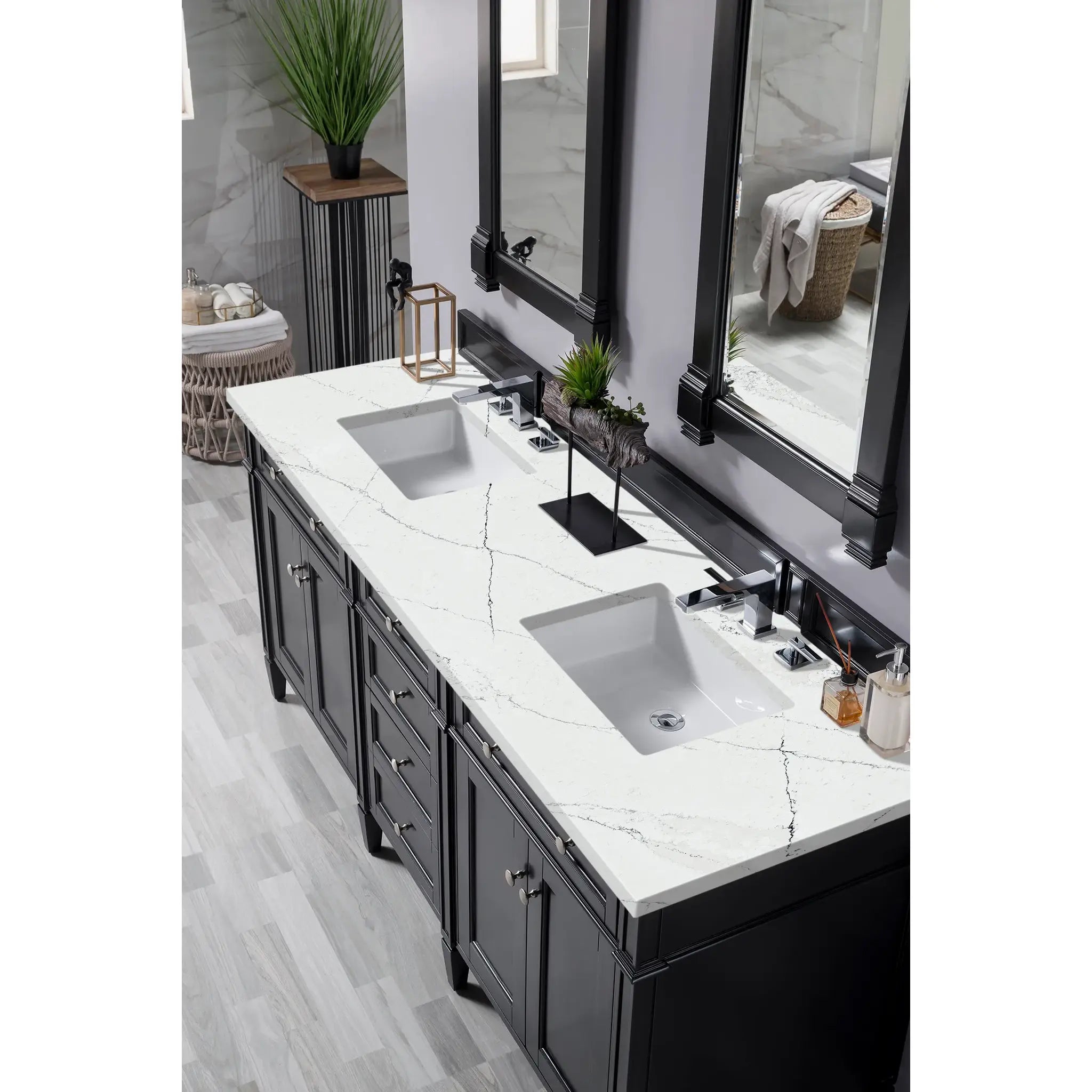72" Brittany Double Vanity in Black Onyx-Ethereal Noctis Silestone-8" Widespread image 2