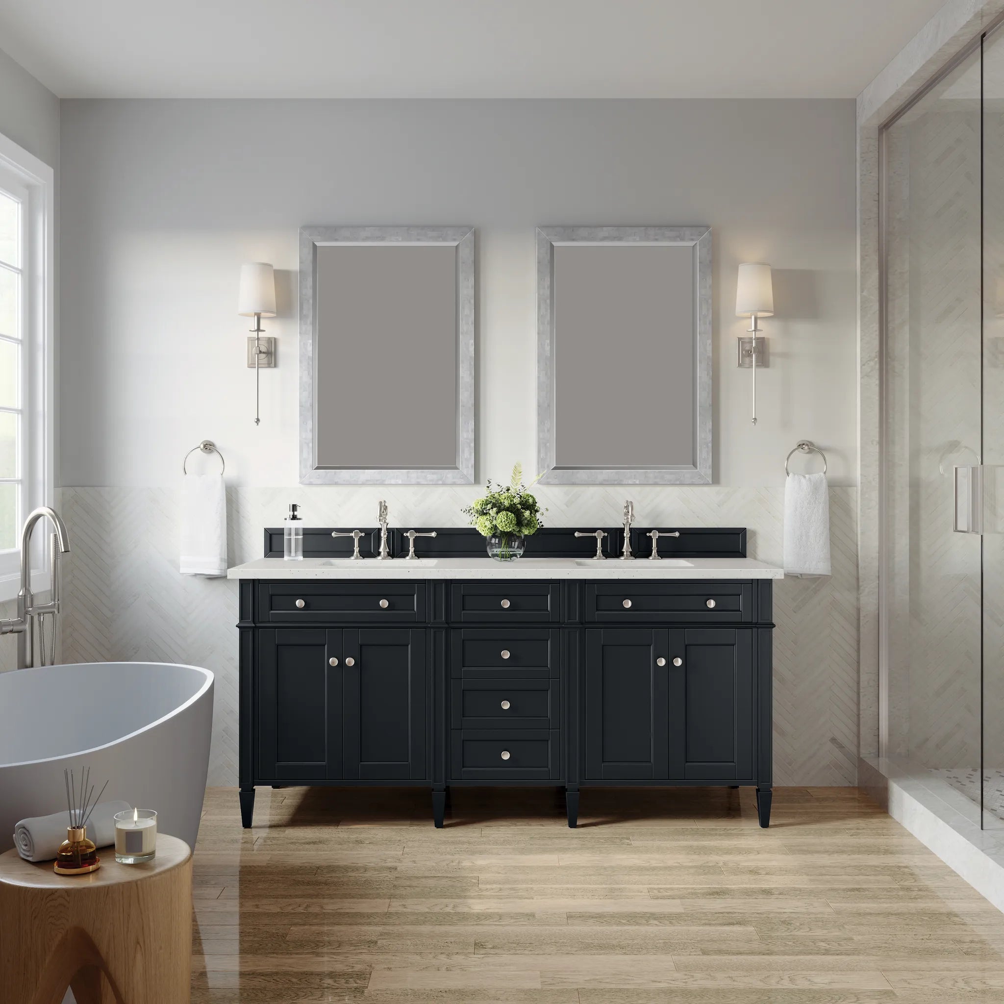 72" Brittany Double Vanity in Black Onyx-Lime Delight Silestone-8" Widespread image 1