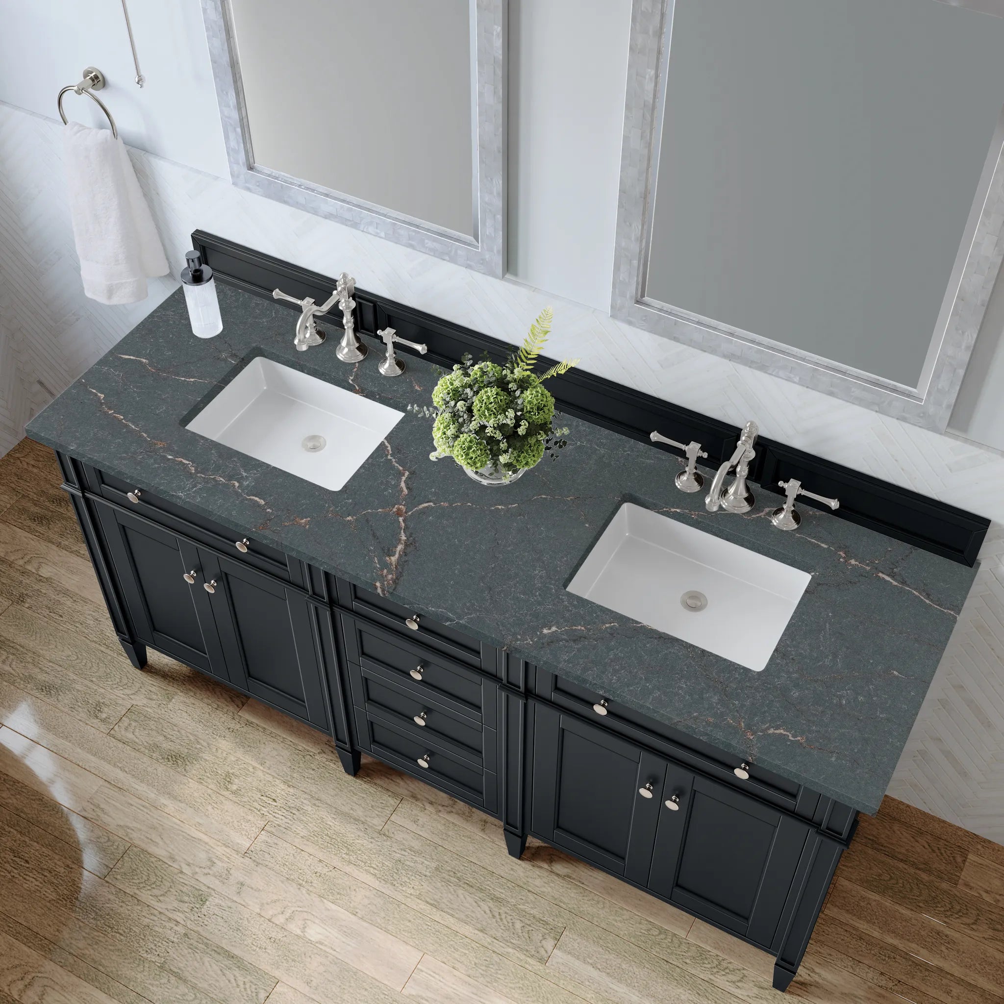 72" Brittany Double Vanity in Black Onyx-Parisien Bleu Silestone-8" Widespread image 4