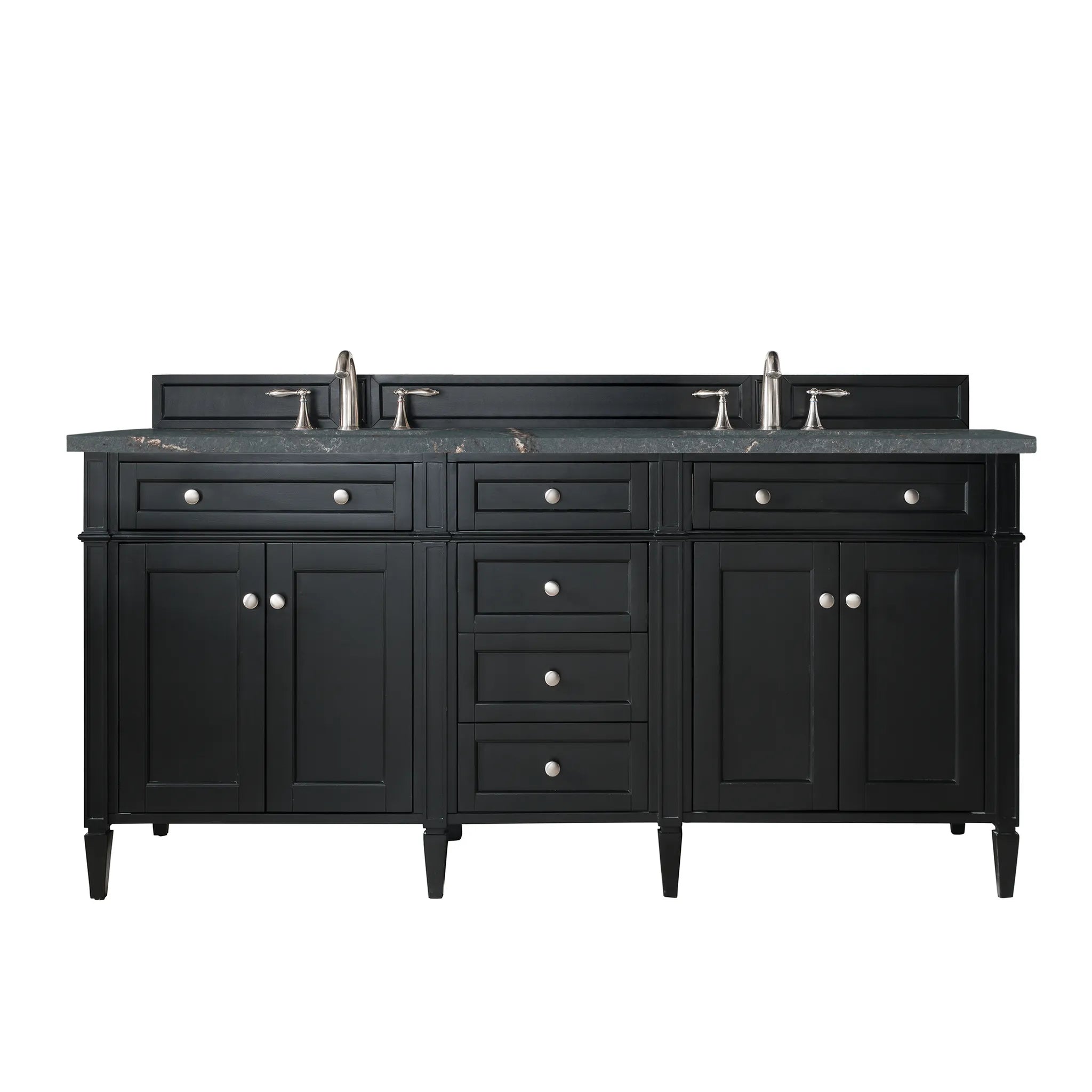 72" Brittany Double Vanity in Black Onyx-Parisien Bleu Silestone-8" Widespread image