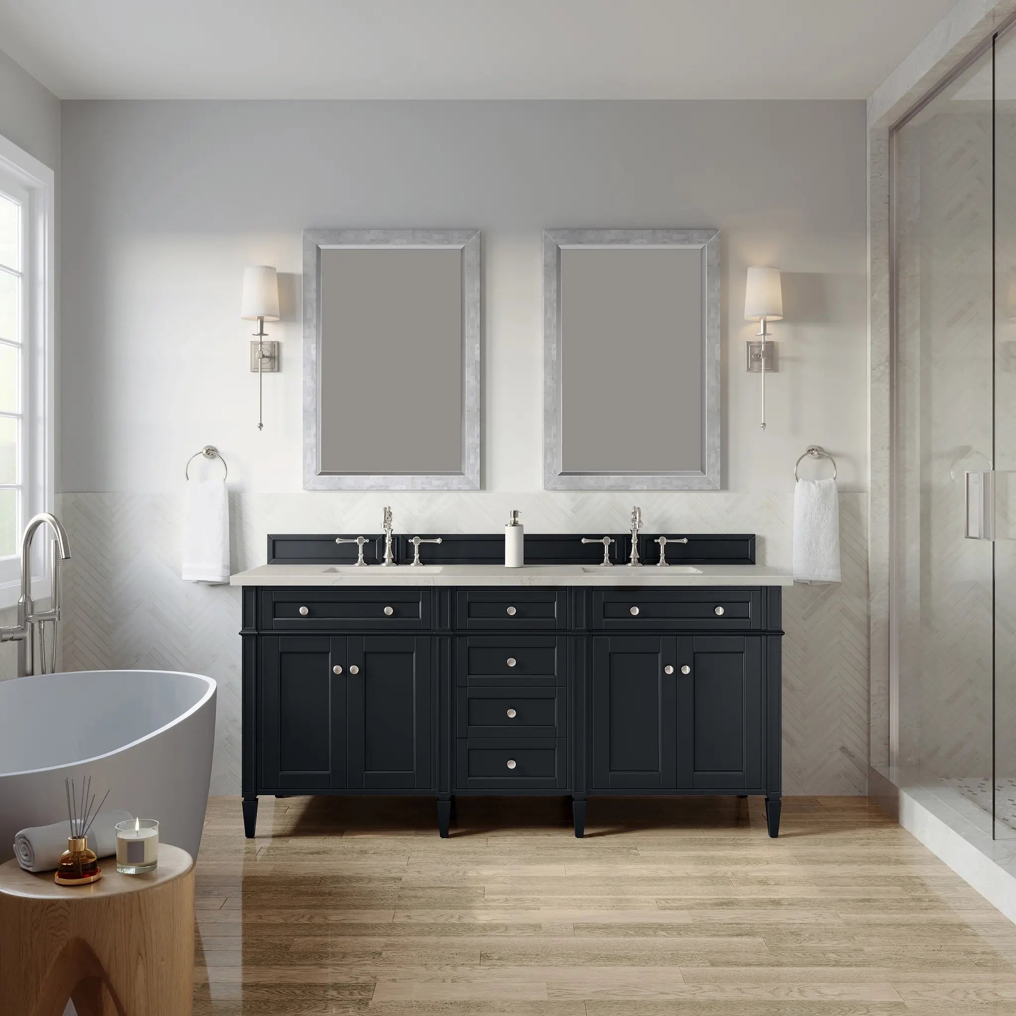 72 Brittany Double Vanity In Black Onyx Power Enabled Siberian Silestone 8 Widespread 5