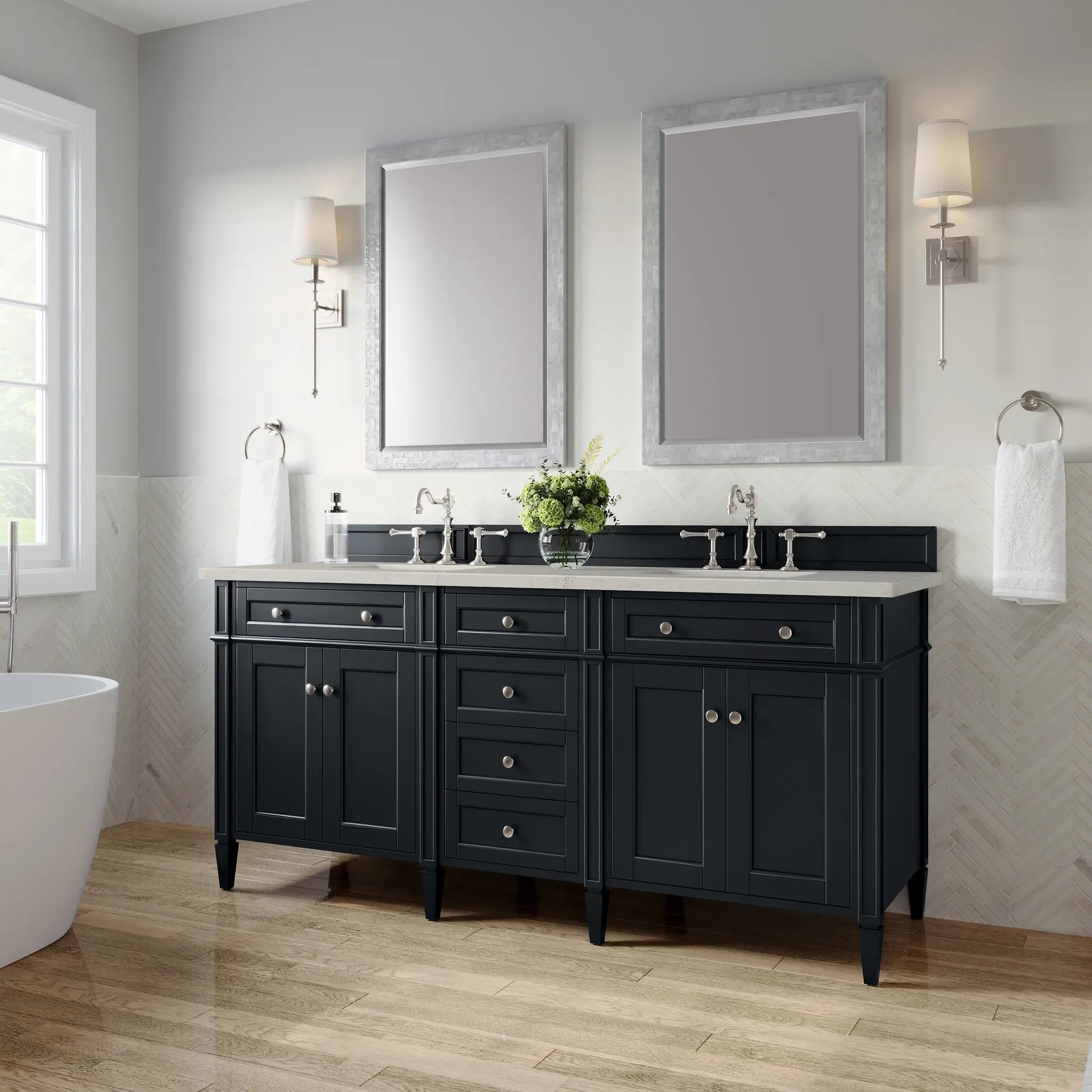 72 Brittany Double Vanity In Black Onyx Power Enabled Siberian Silestone 8 Widespread 6