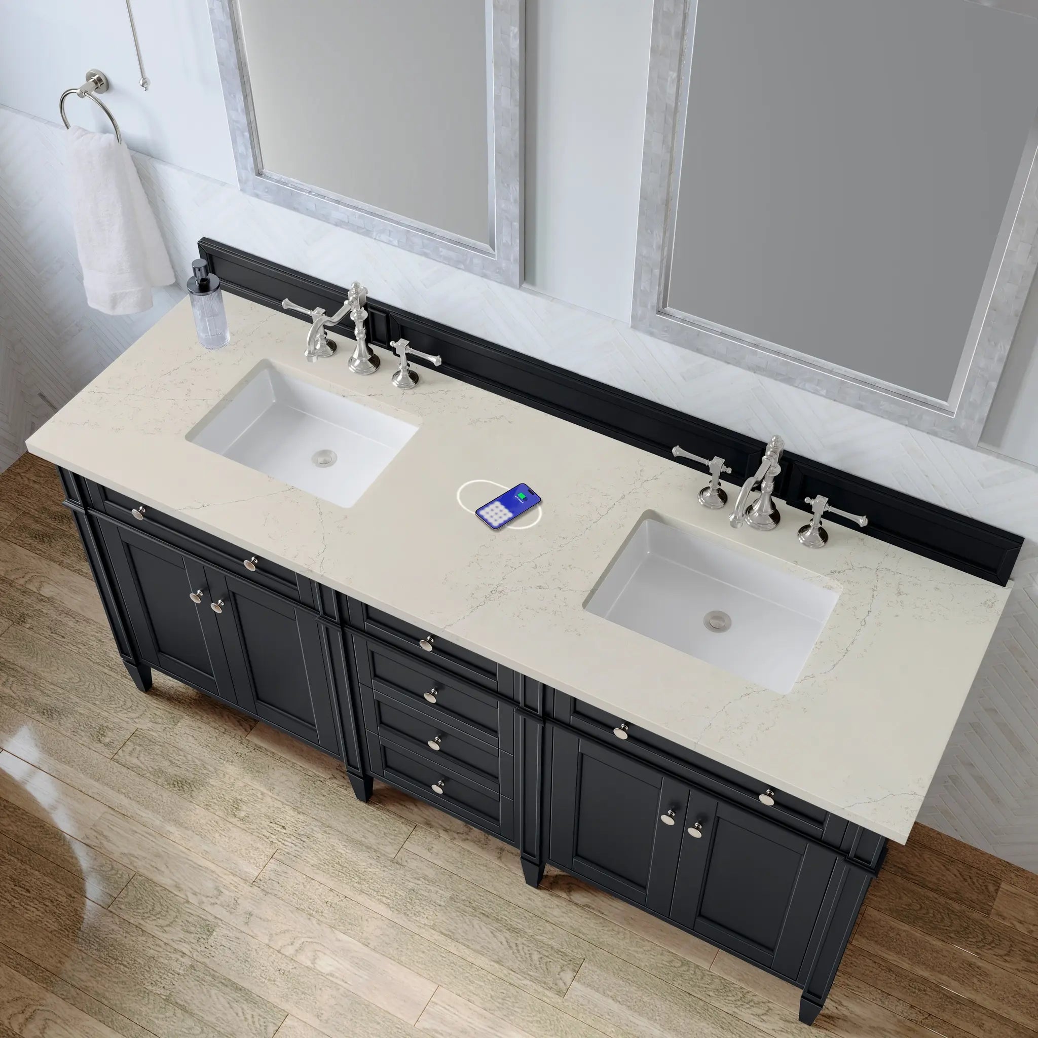 72 Brittany Double Vanity In Black Onyx Power Enabled Siberian Silestone 8 Widespread 8