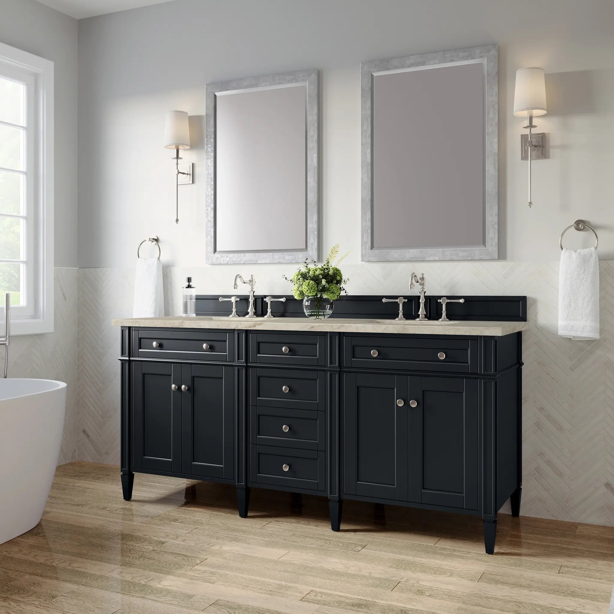 72 Brittany Double Vanity In Black Onyx Power Enabled Tajnar Eclos 8 Widespread 6