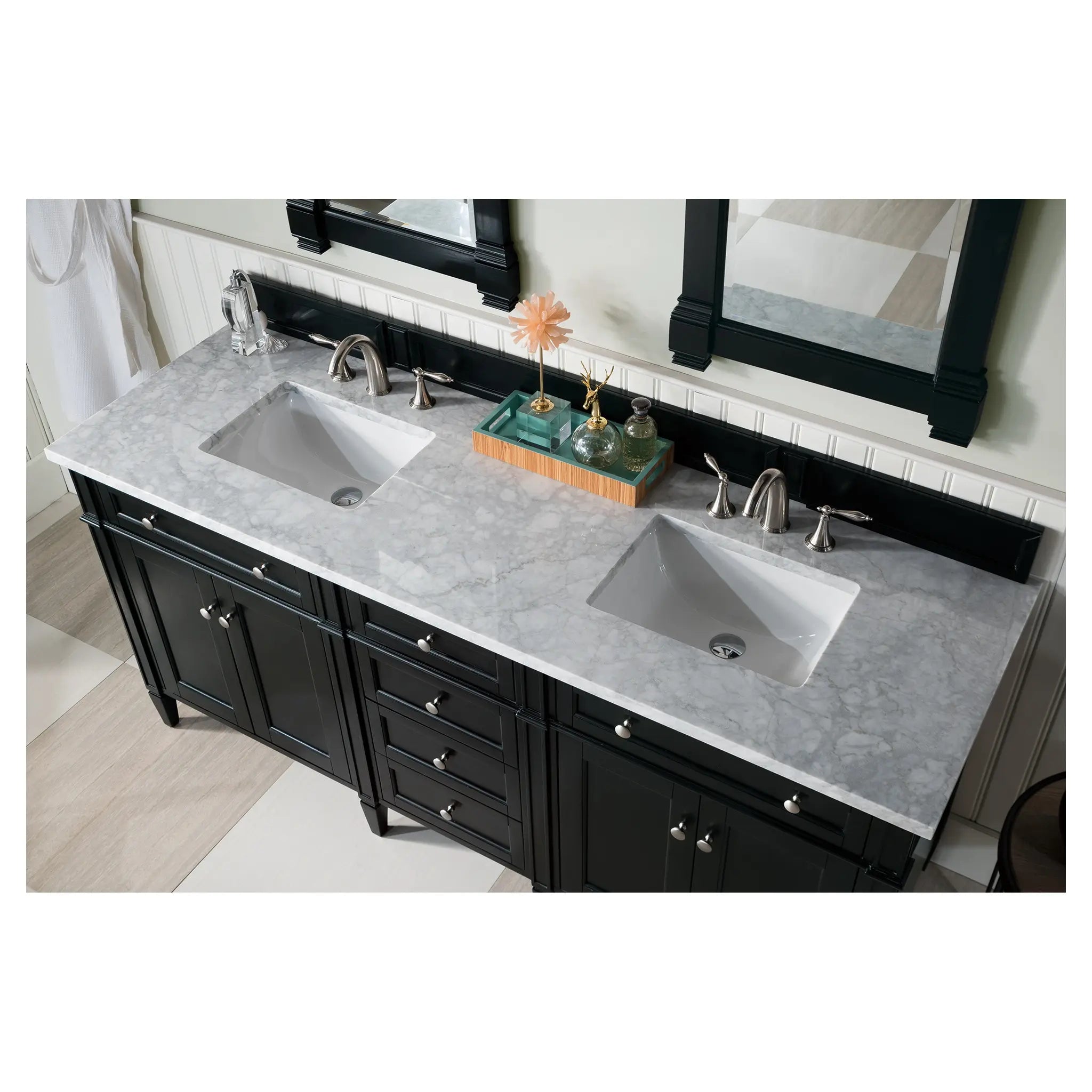 72 Brittany Double Vanity In Black Onyx Standard Carrara White Marble 8 Widespread 6