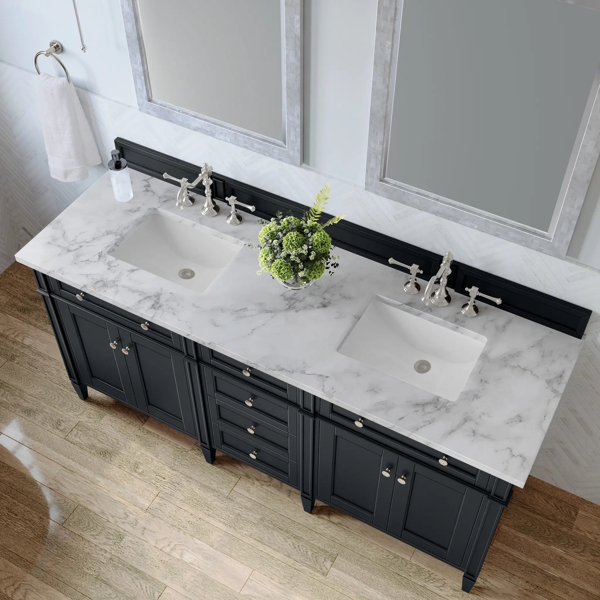 72 Brittany Double Vanity In Black Onyx Standard Carrara White Marble 8 Widespread 8
