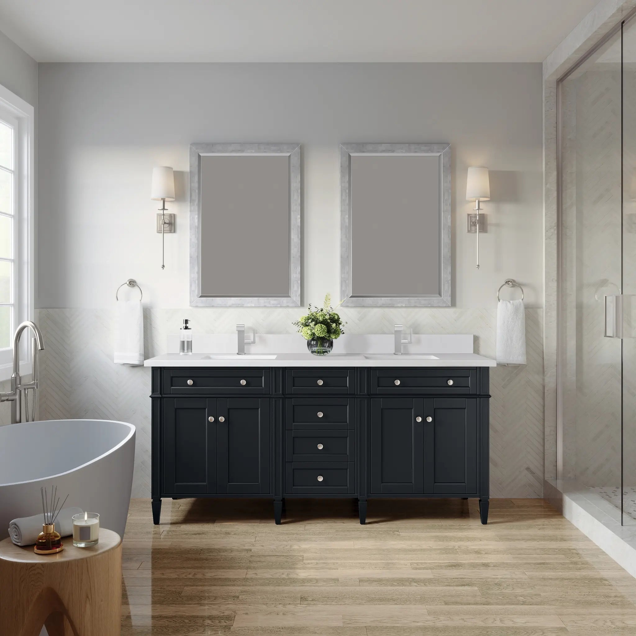 72 Brittany Double Vanity In Black Onyx Standard White Zeus Silestone Backsplash Single Hole 3