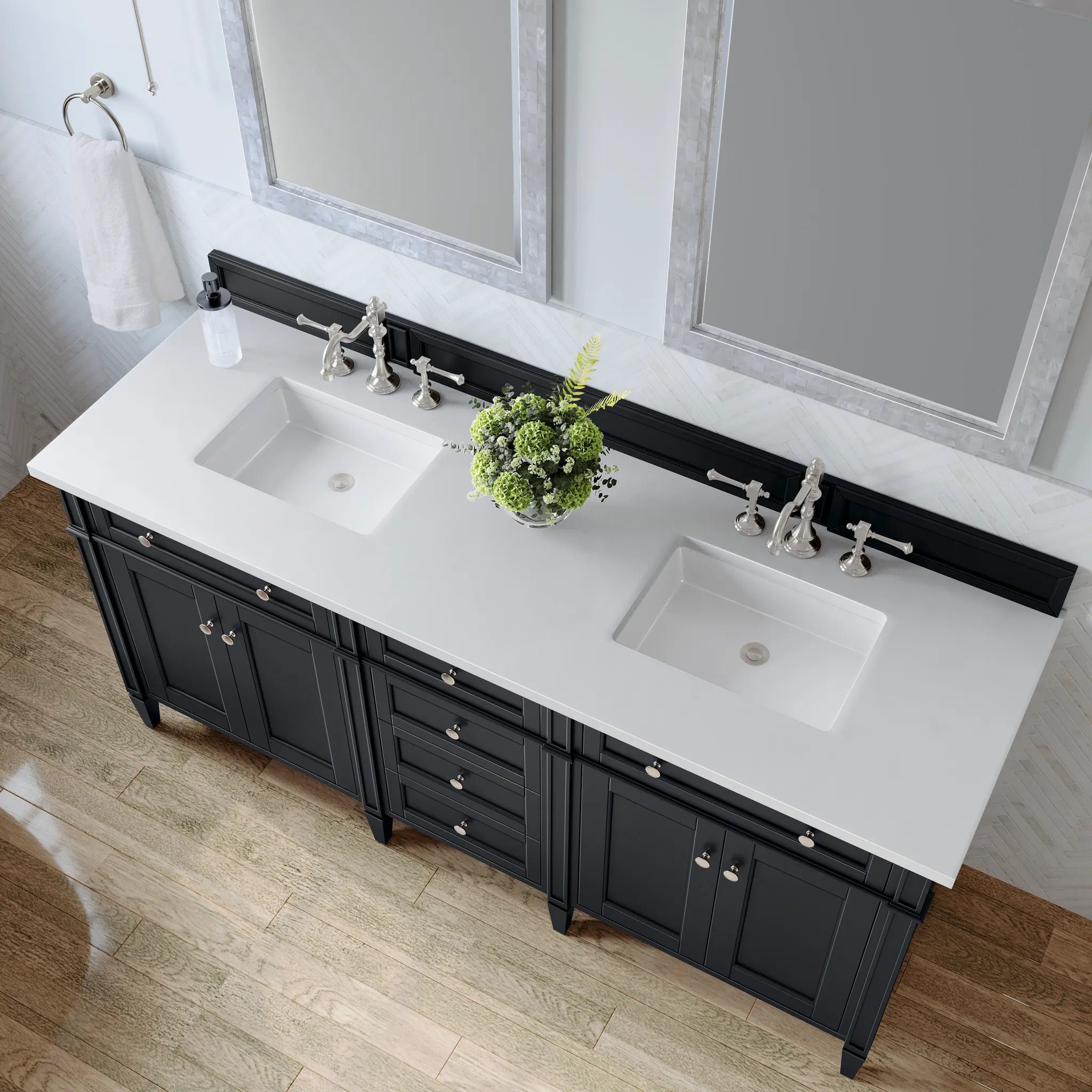 72" Brittany Double Vanity in Black Onyx-White Zeus Silestone-8" Widespread image 2