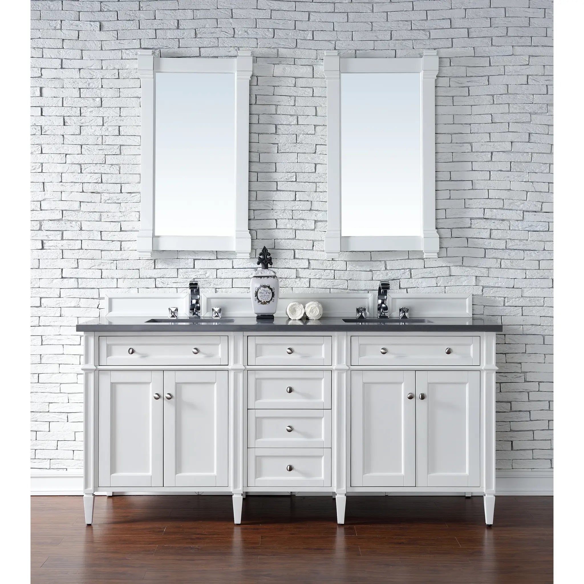 72" Brittany Double Vanity in Bright White Vanity-Charcoal Soapstone Silestone-8" Widespread image 1