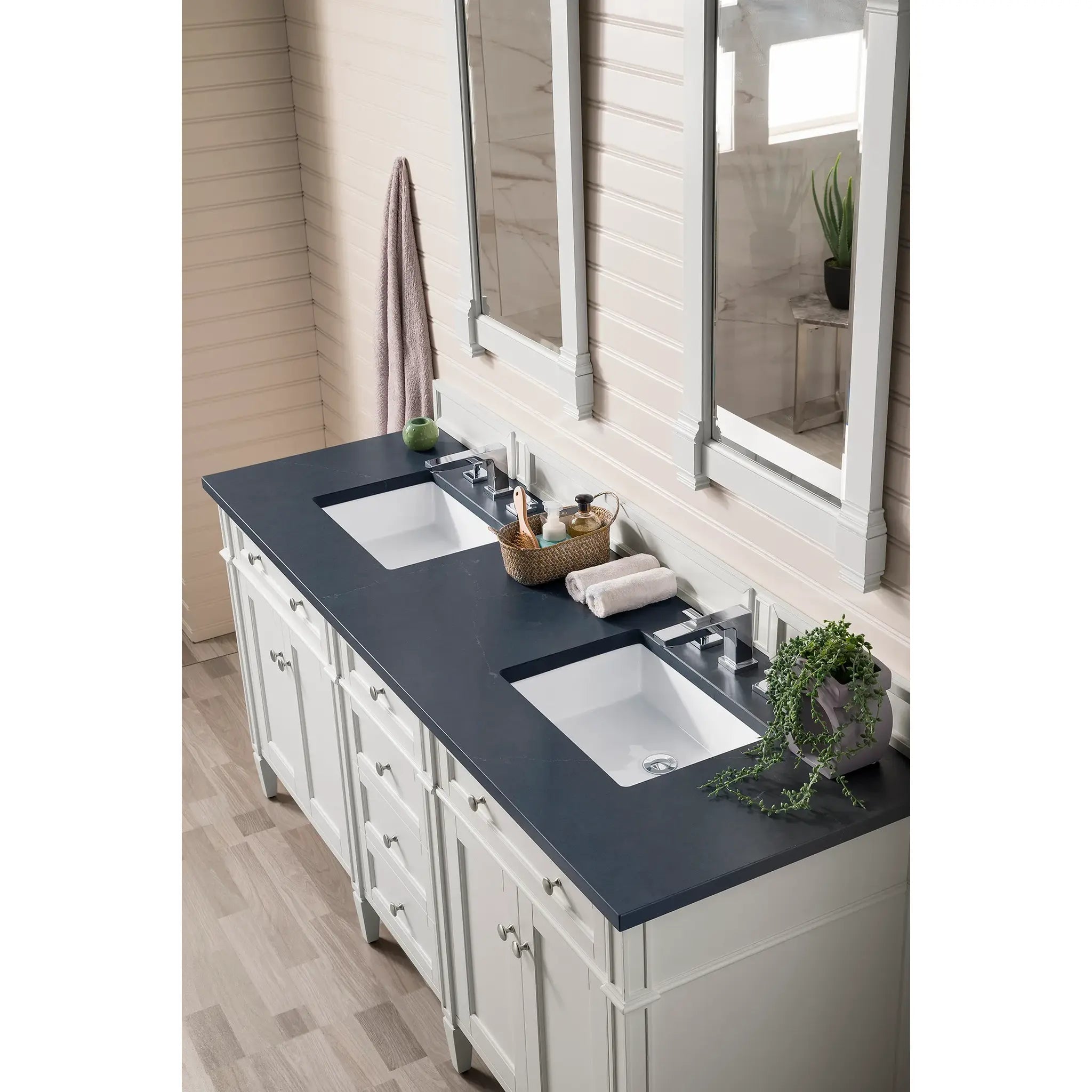 72" Brittany Double Vanity in Bright White Vanity-Charcoal Soapstone Silestone-8" Widespread image 2