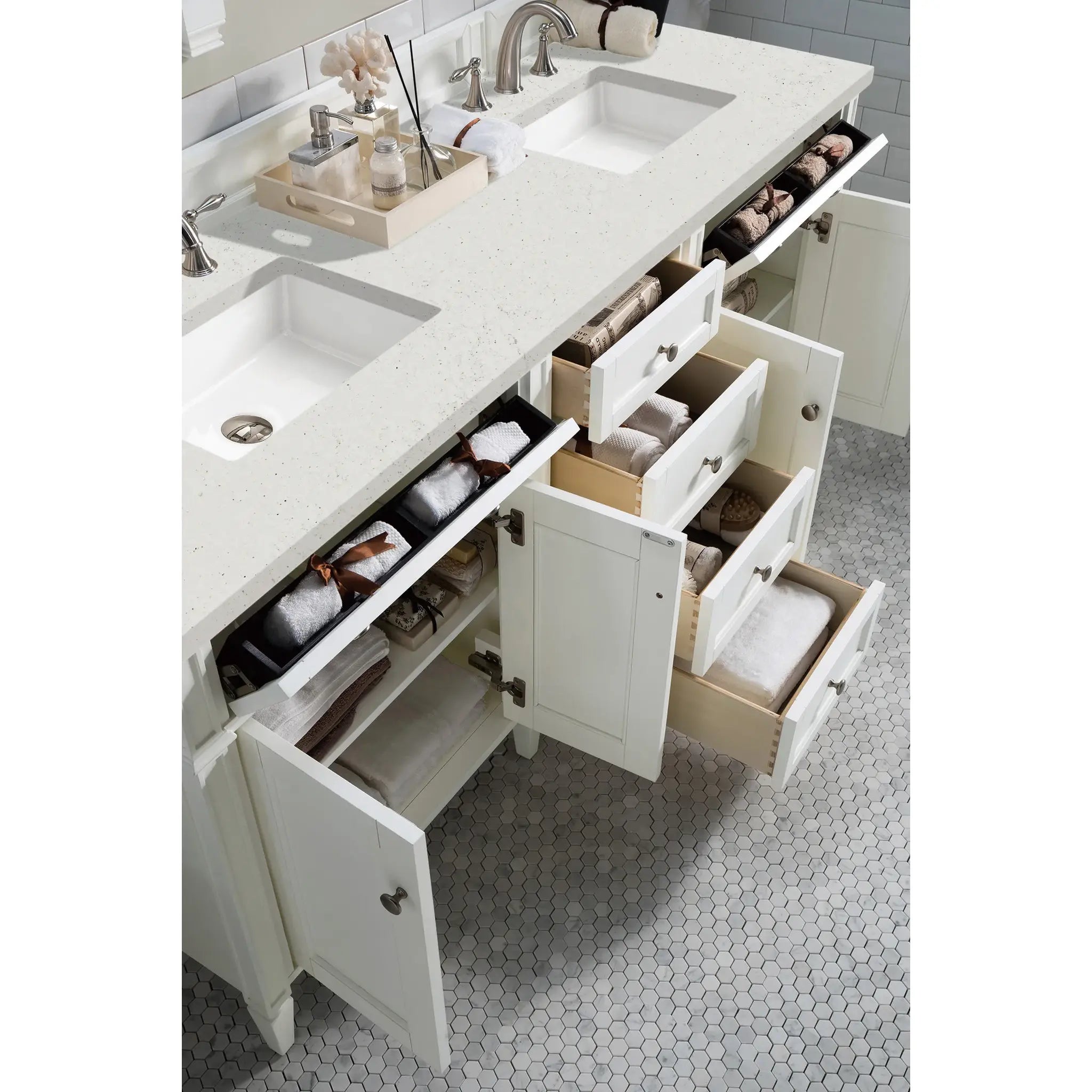 72" Brittany Double Vanity in Bright White Vanity-Lime Delight Silestone-8" Widespread image 3