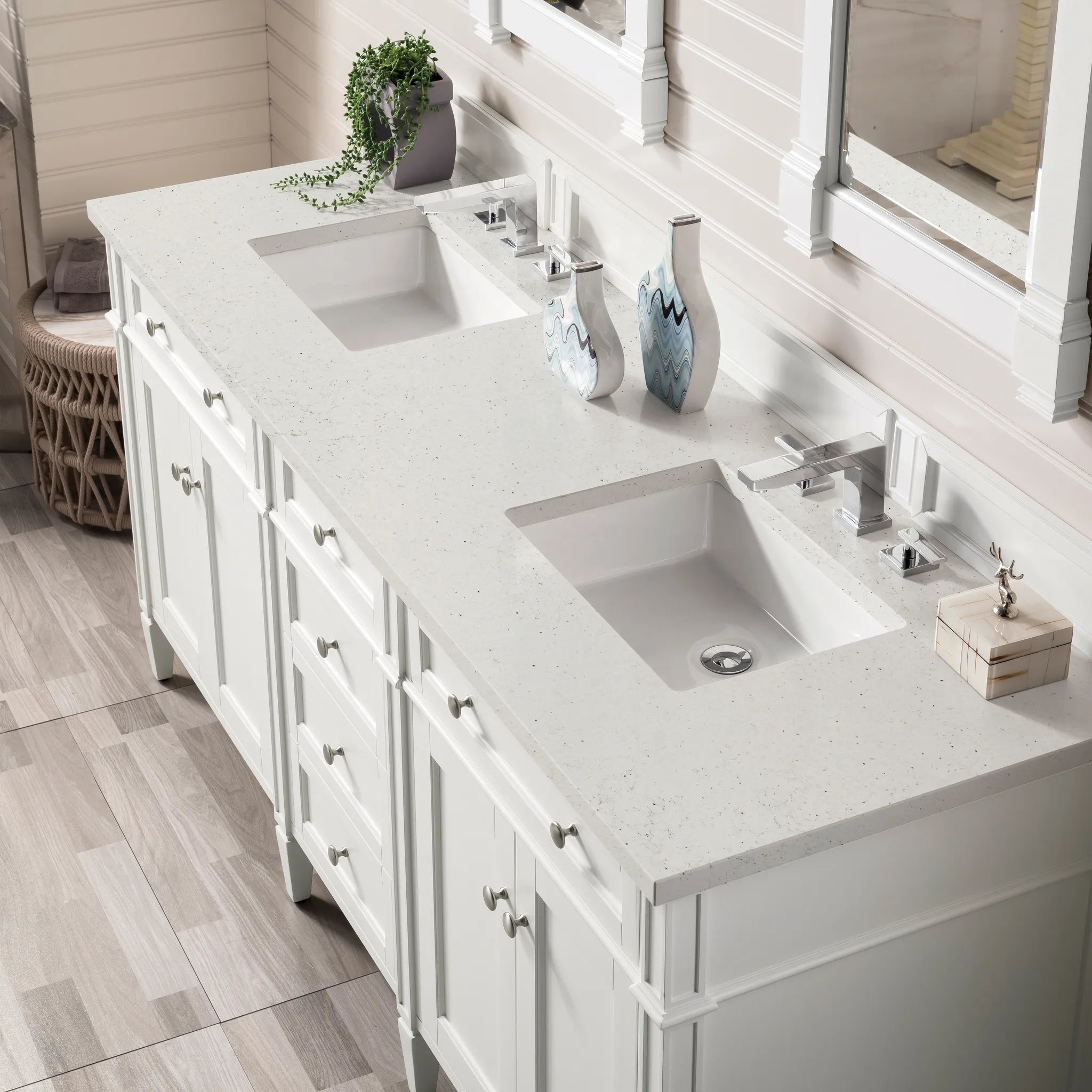 72" Brittany Double Vanity in Bright White Vanity-Lime Delight Silestone-8" Widespread image 4