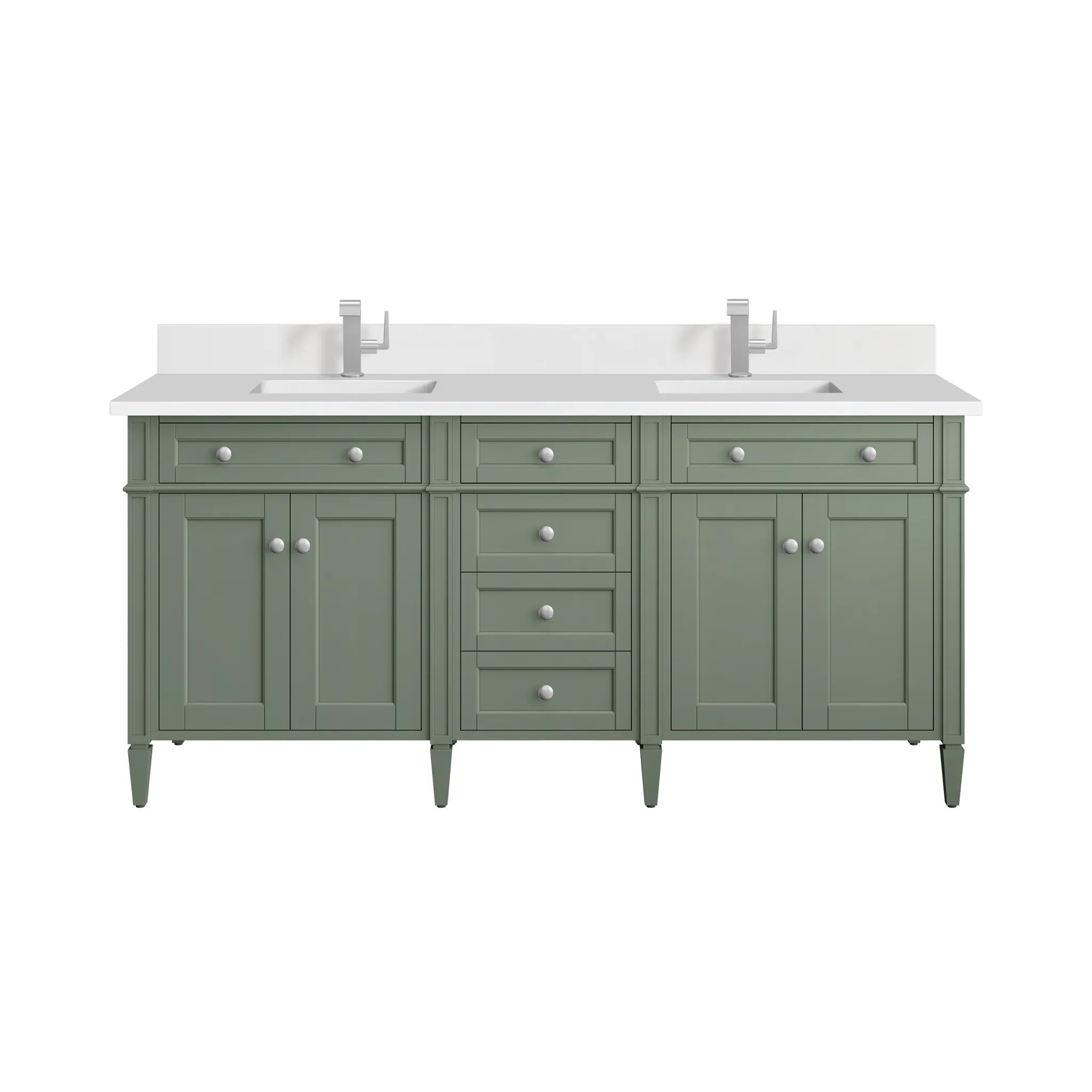 72" Brittany Double Vanity in Bright White Vanity-White Zeus Silestone & Backsplash-Single Hole image 1