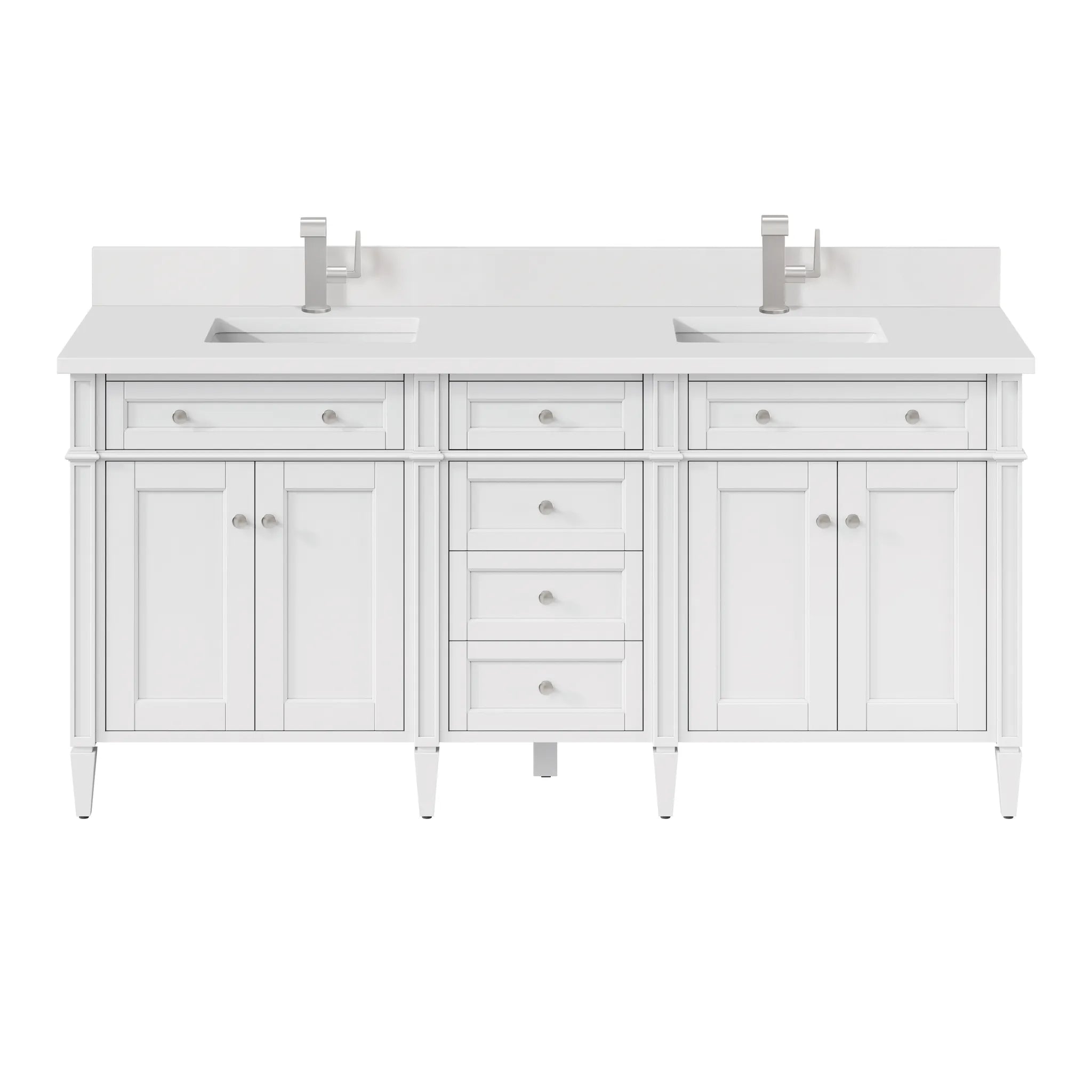 72" Brittany Double Vanity in Bright White Vanity-White Zeus Silestone & Backsplash-Single Hole image