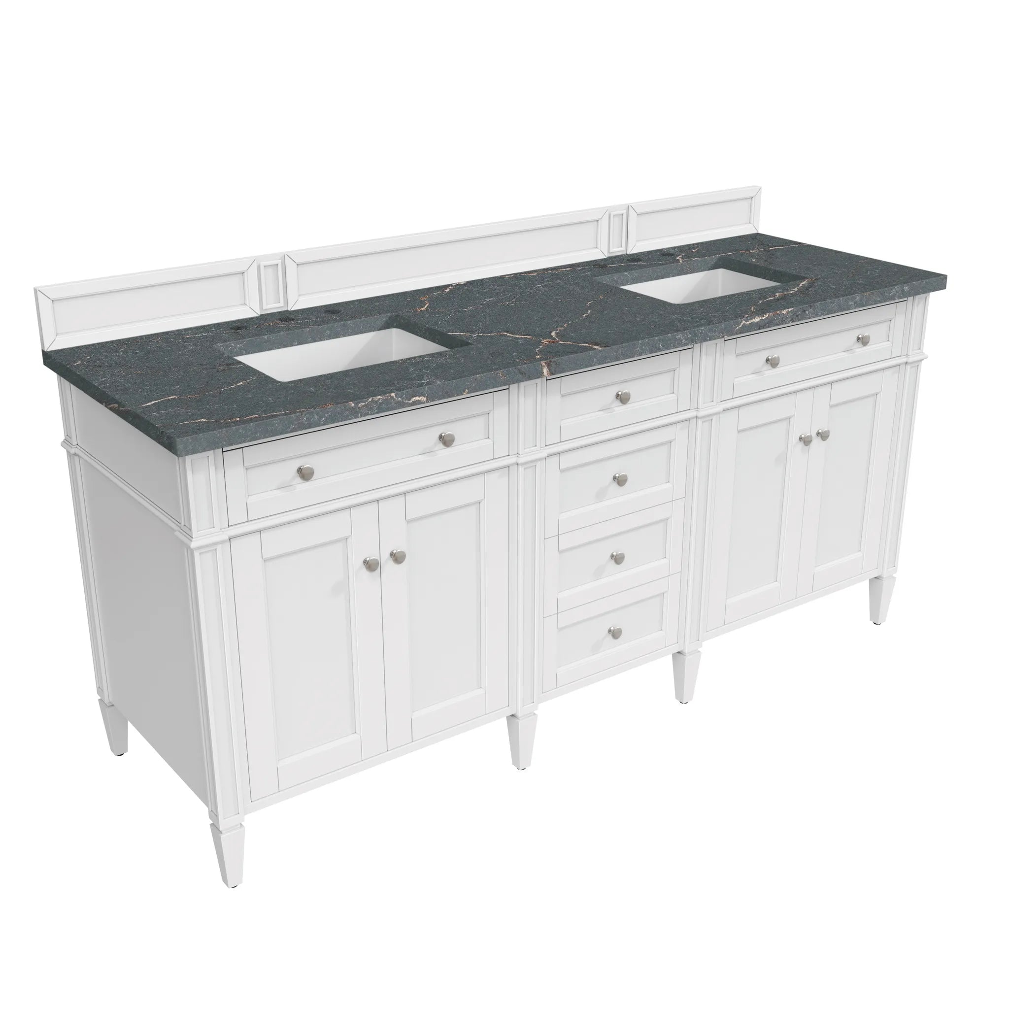 72" Brittany Double Vanity in Bright White w/FreePower Wireless Charger-Parisien Bleu Silestone-8" Widespread image 9