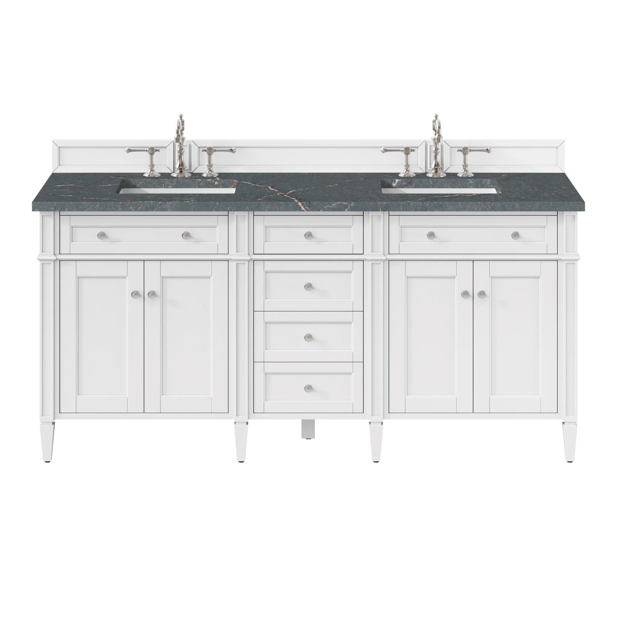 72" Brittany Double Vanity in Bright White w/FreePower Wireless Charger-Parisien Bleu Silestone-8" Widespread image