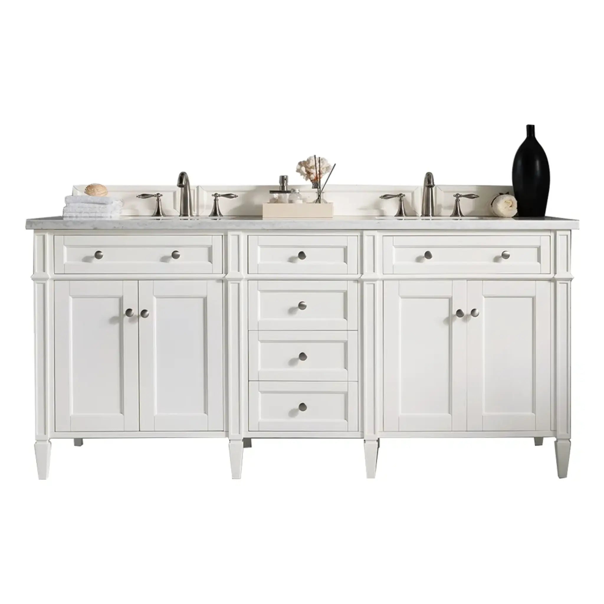 72" Brittany Double Vanity in Bright White Wireless Charger-Eternal Jasmine Pearl Silestone-8" Widespread image