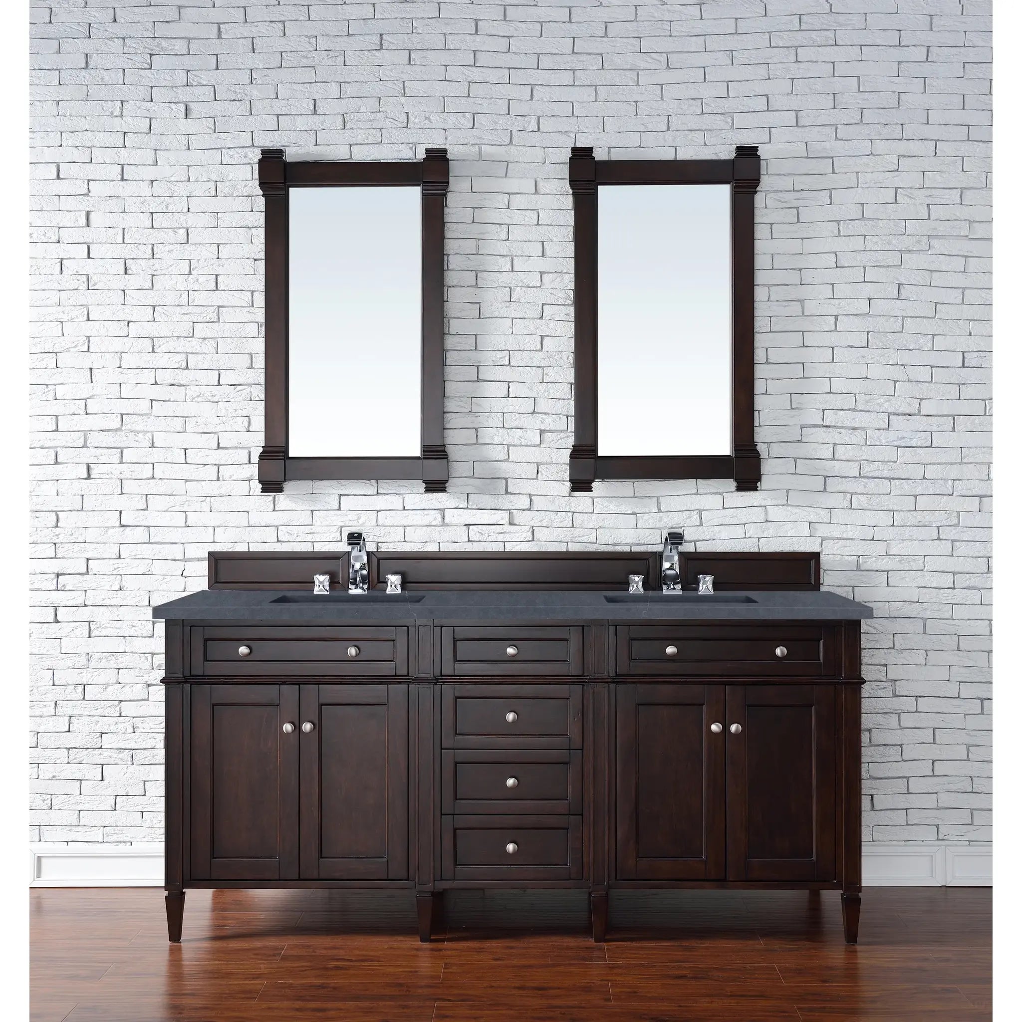 72" Brittany Double Vanity in Burnished Mahogany-Charcoal Soapstone Silestone-8" Widespread image 1
