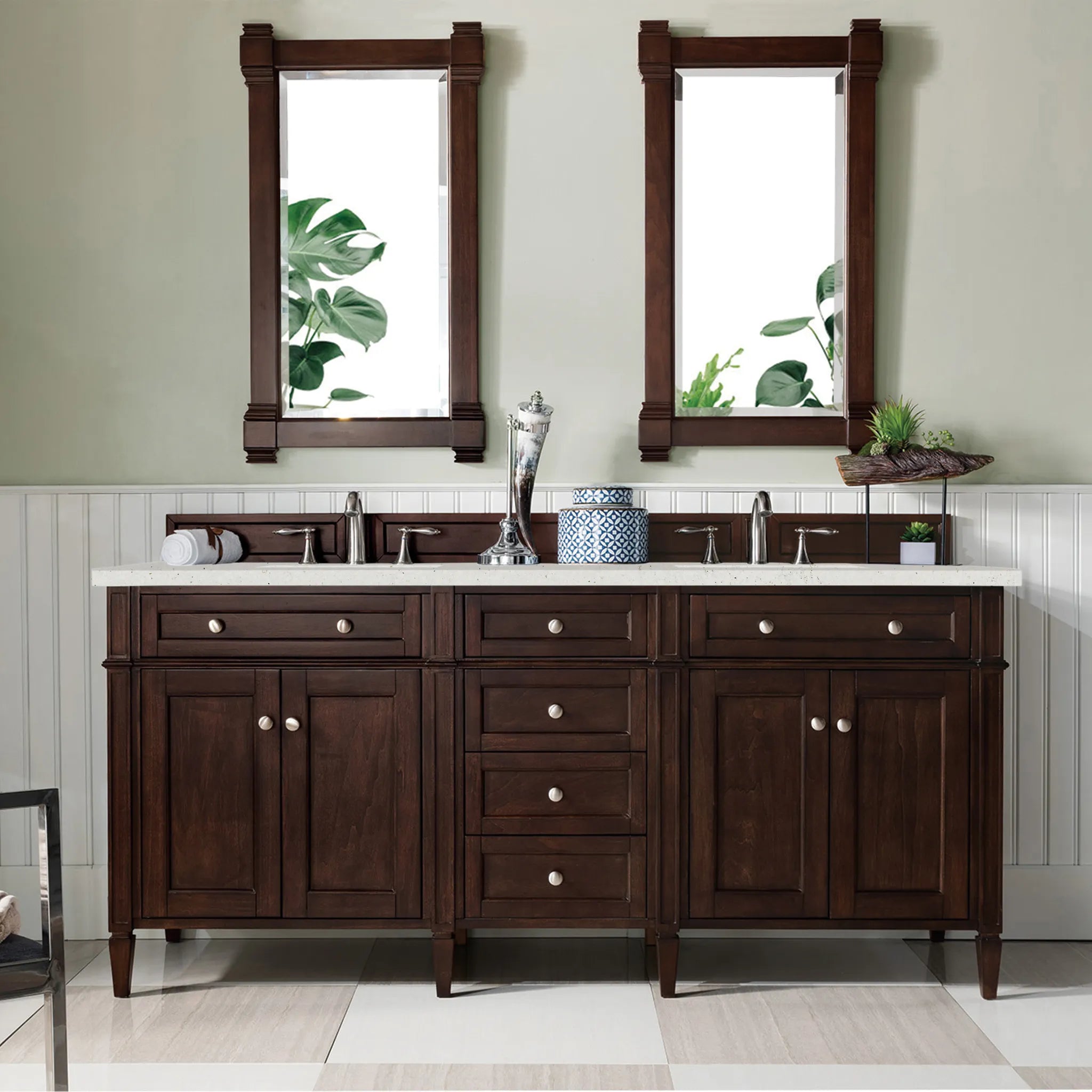 72" Brittany Double Vanity in Burnished Mahogany-Lime Delight Silestone-8" Widespread image 1