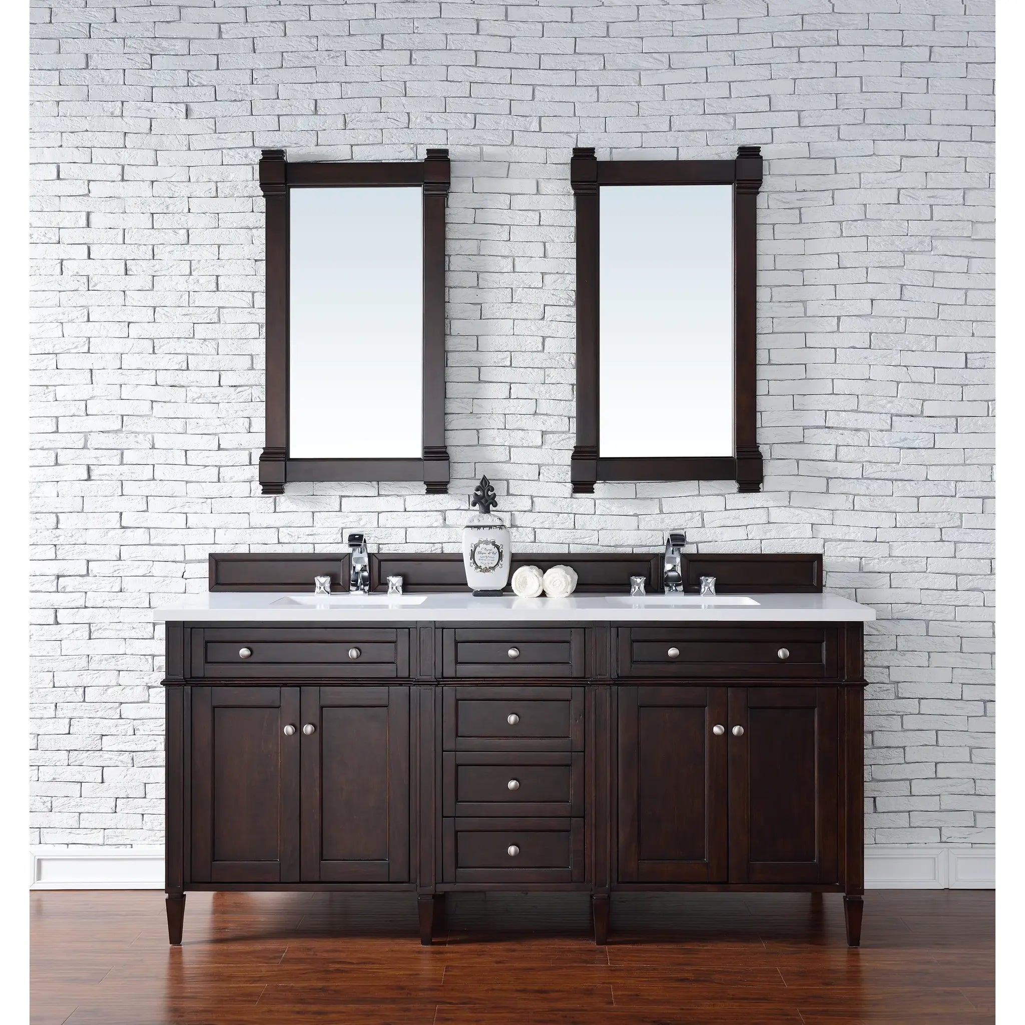 72" Brittany Double Vanity in Burnished Mahogany-White Zeus Silestone-8" Widespread image 1