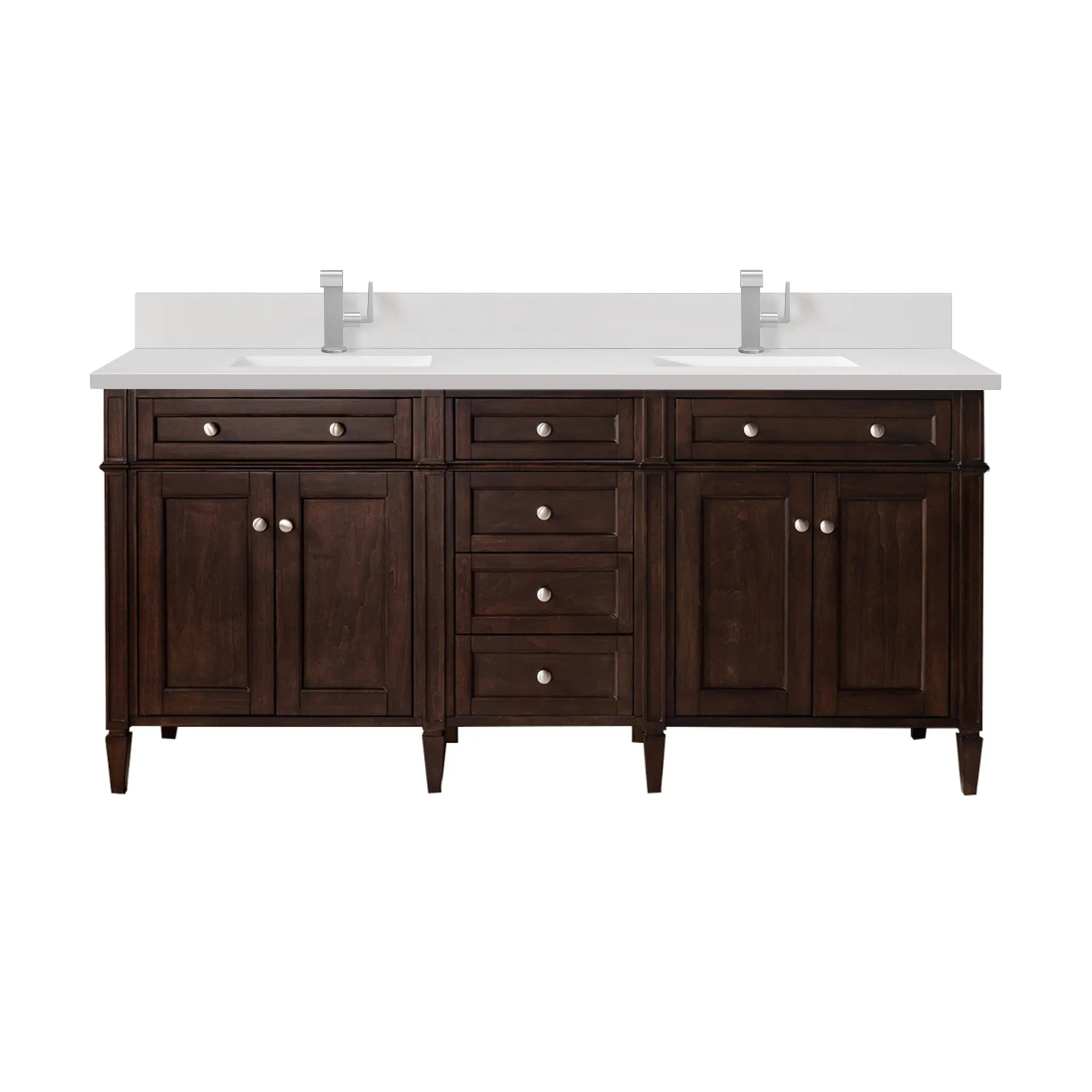 72" Brittany Double Vanity in Burnished Mahogany-White Zeus Silestone & Backsplash-Single Hole image