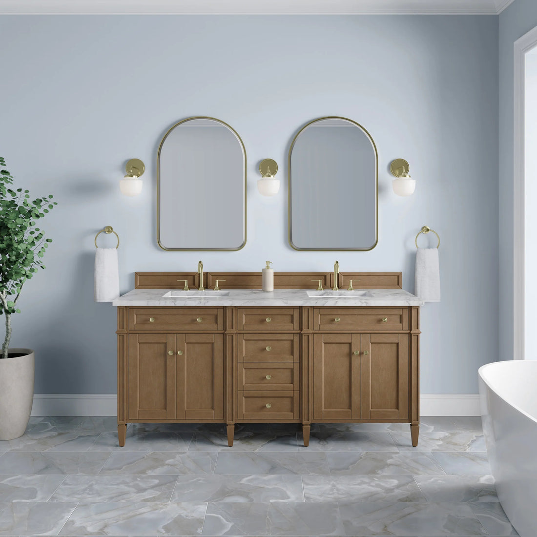 72" Brittany Double Vanity in Pecan by James Martin Vanities-Carrara White Marble 1
