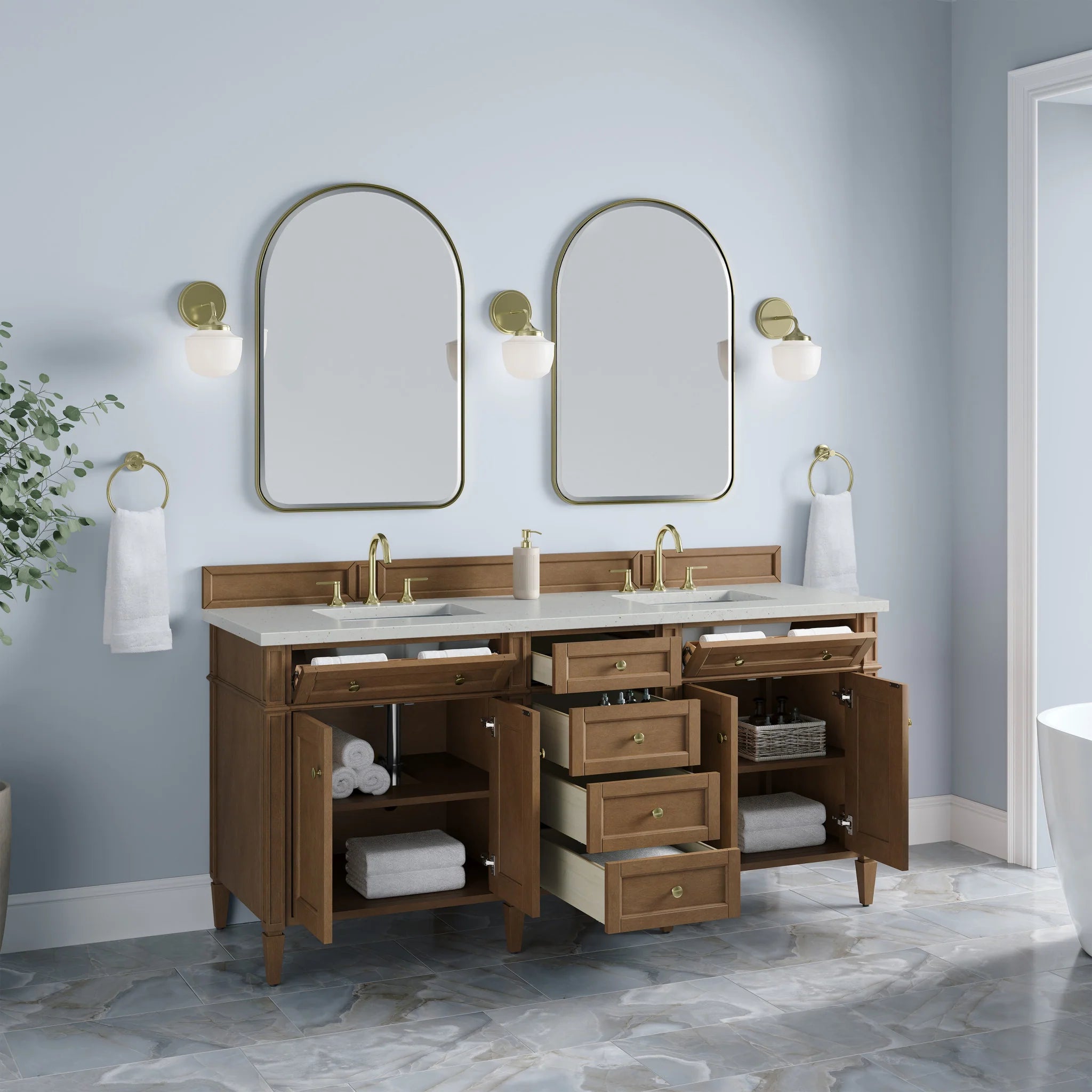 72" Brittany Double Vanity in Pecan by James Martin Vanities-Lime Delight Silestone 3