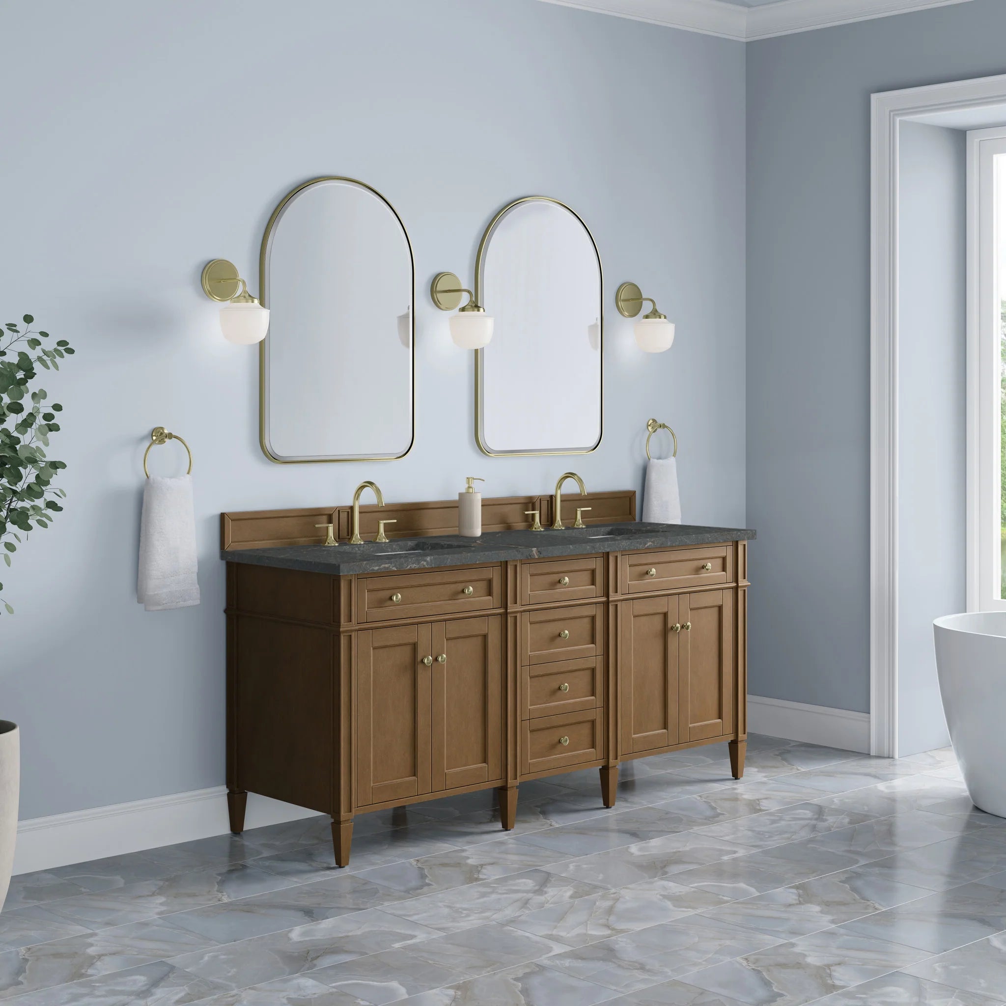 72" Brittany Double Vanity in Pecan by James Martin Vanities-Parisien Bleu Silestone 2