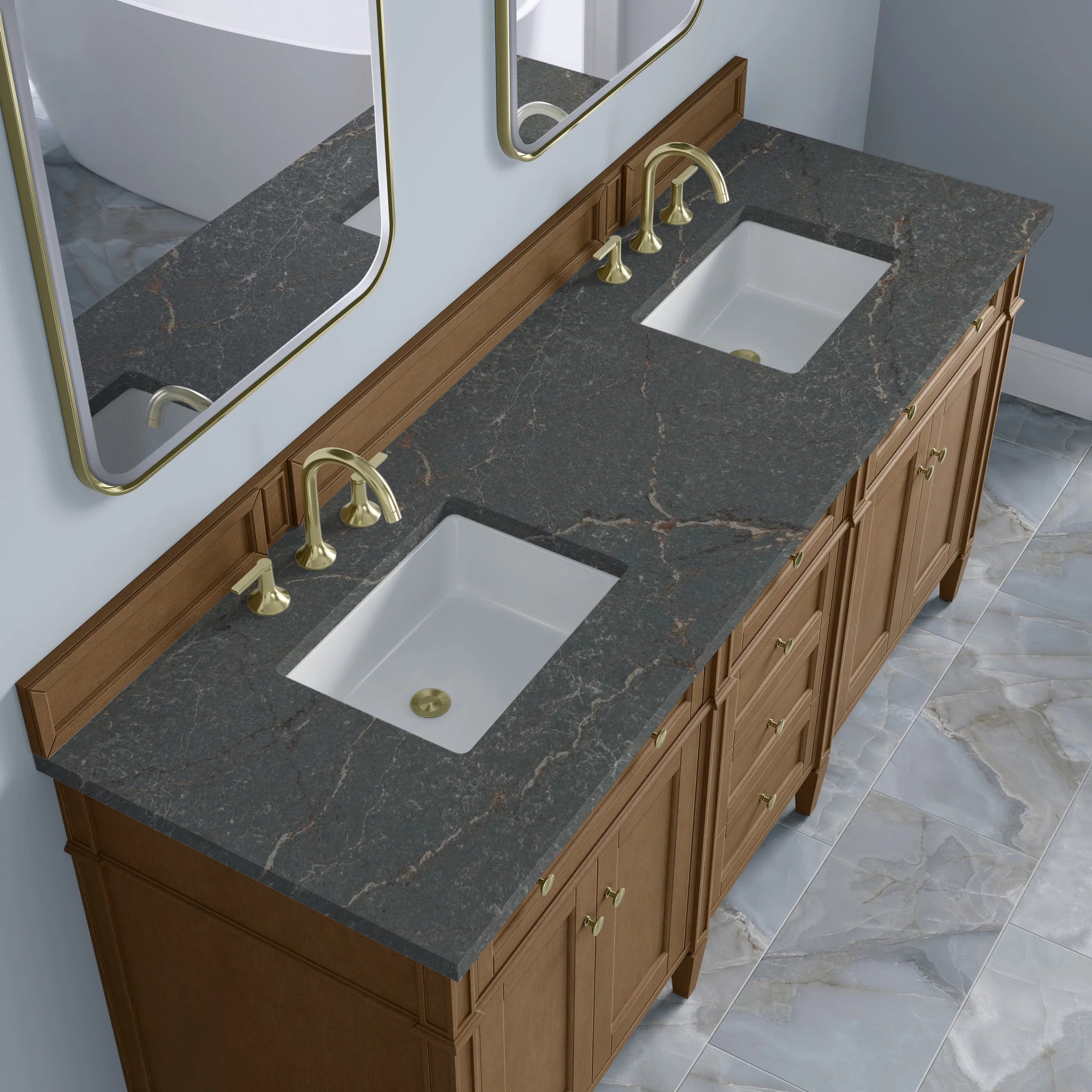 72" Brittany Double Vanity in Pecan by James Martin Vanities-Parisien Bleu Silestone 6