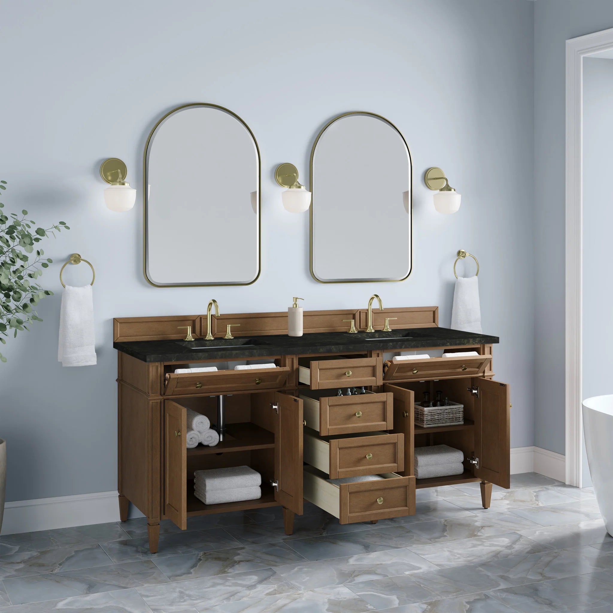 72" Brittany Double Vanity in Pecan by James Martin Vanities-Phantome Eclos 3