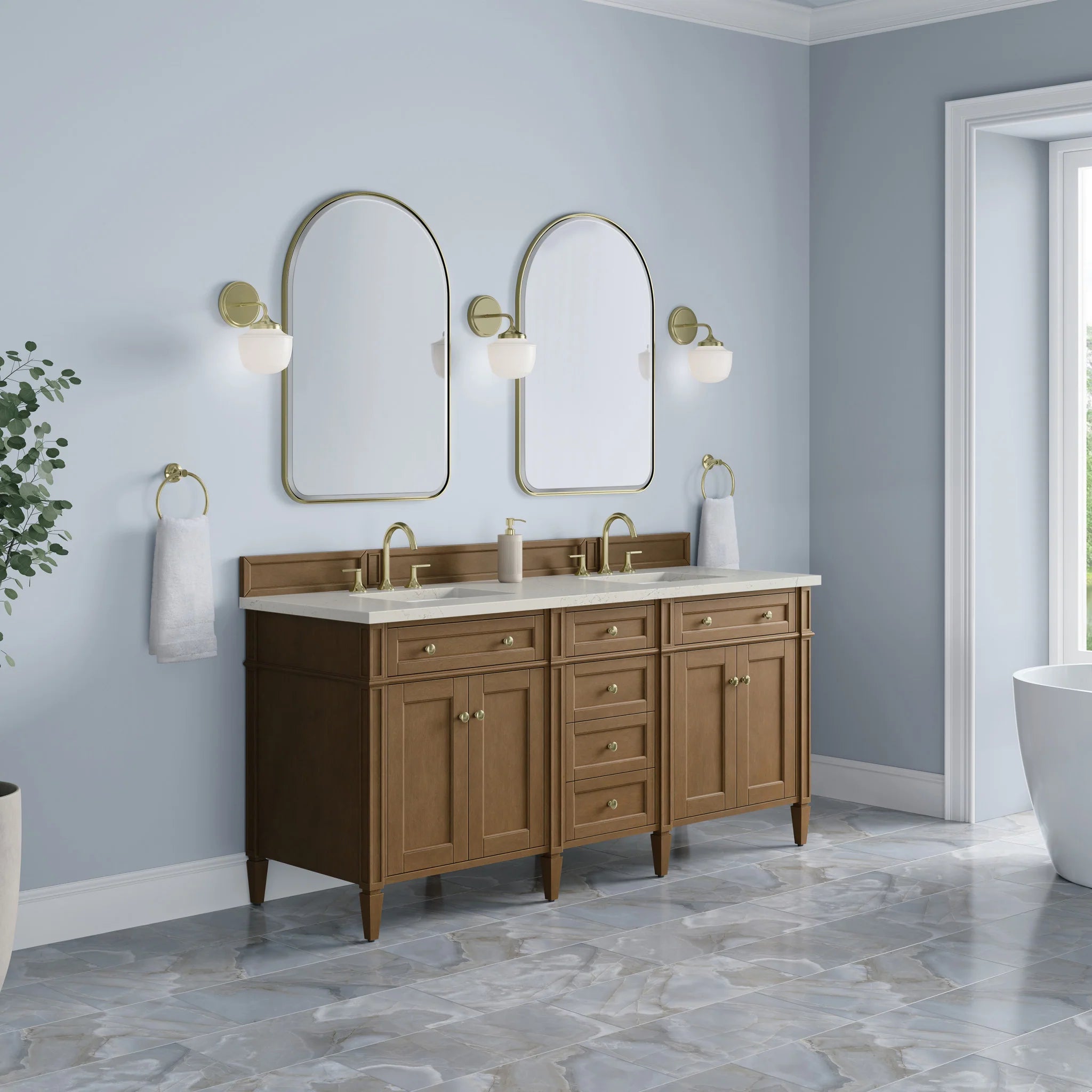 72" Brittany Double Vanity in Pecan by James Martin Vanities-Siberian Silestone 2