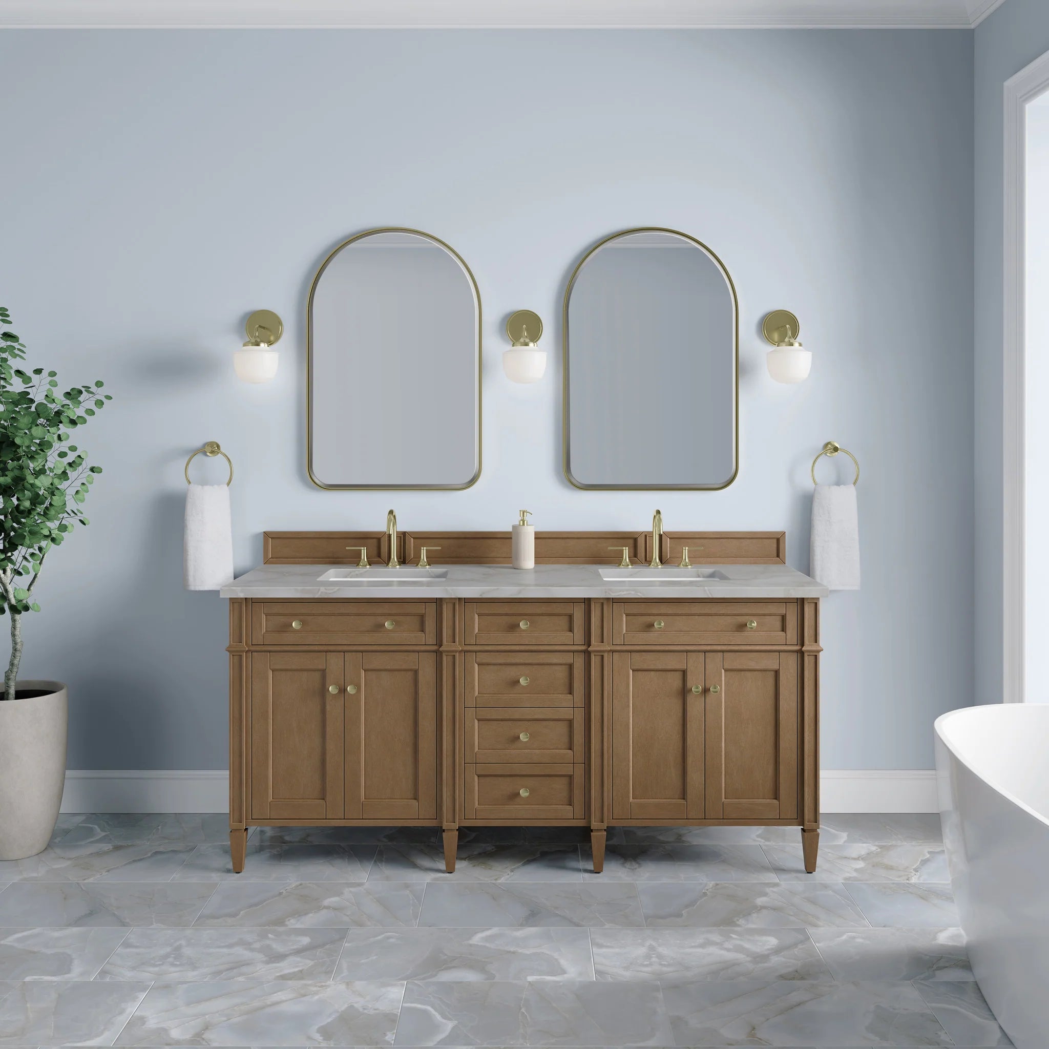 72" Brittany Double Vanity in Pecan by James Martin Vanities-Victorian Silver Silestone 1