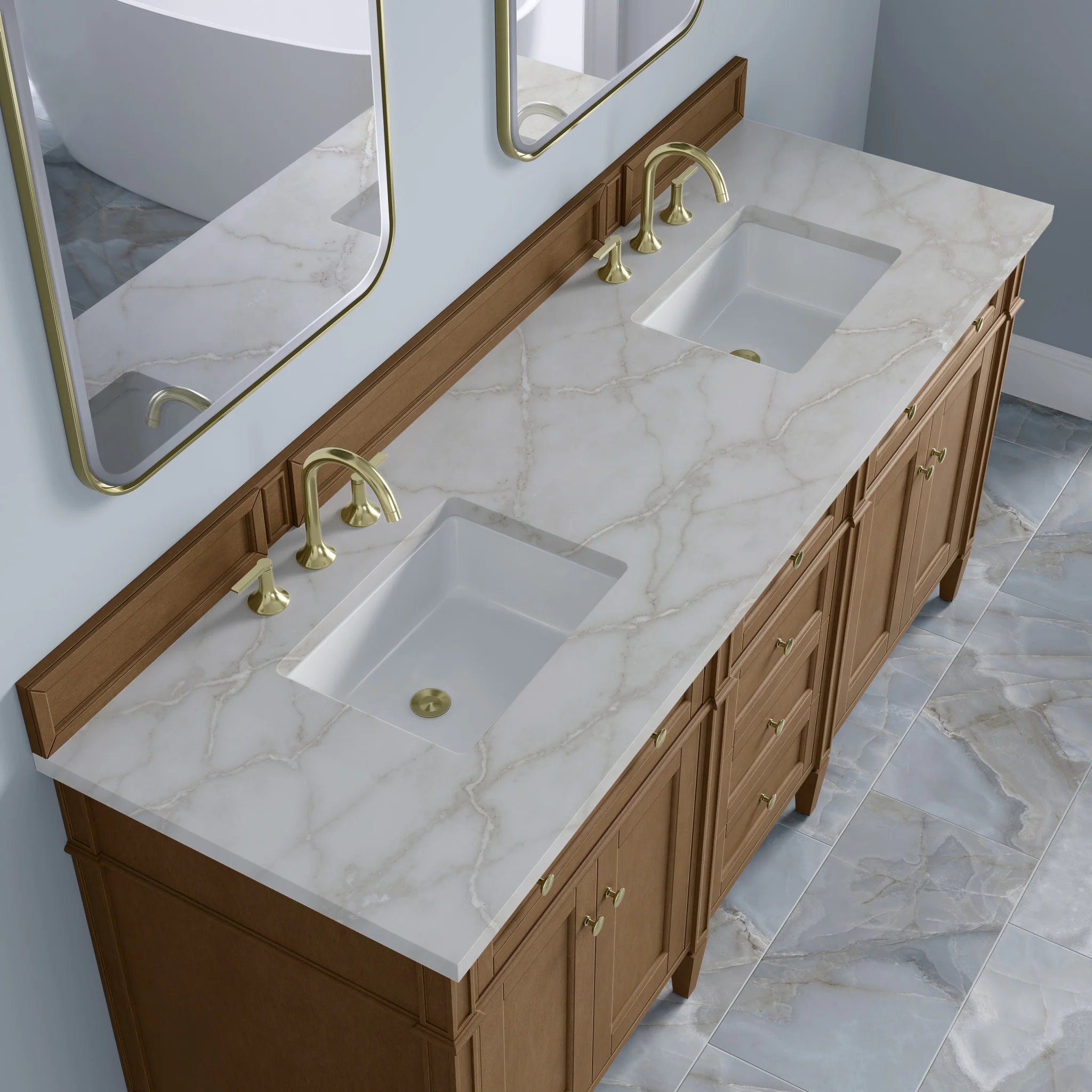 72" Brittany Double Vanity in Pecan by James Martin Vanities-Victorian Silver Silestone 6