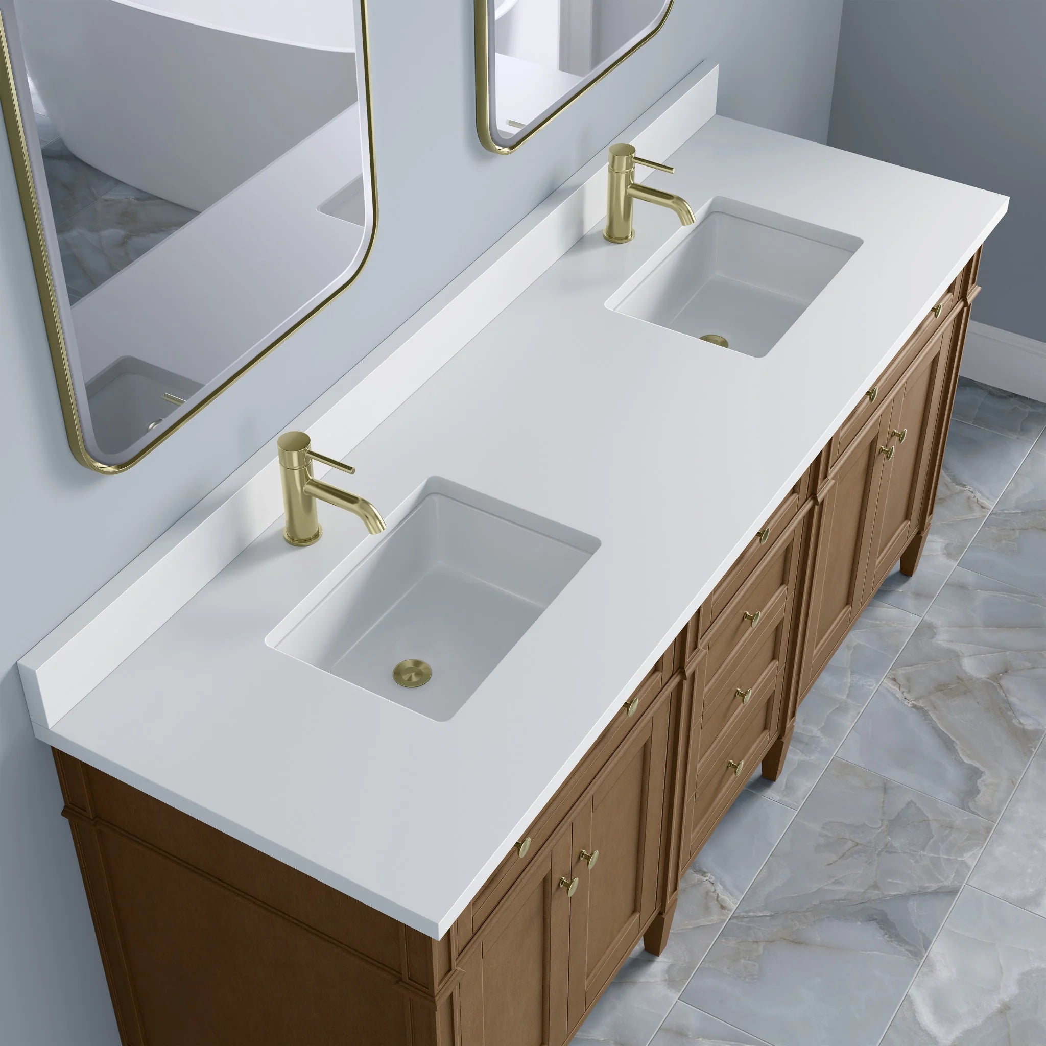 72" Brittany Double Vanity in Pecan by James Martin Vanities-White Zeus Silestone & Backsplash 5