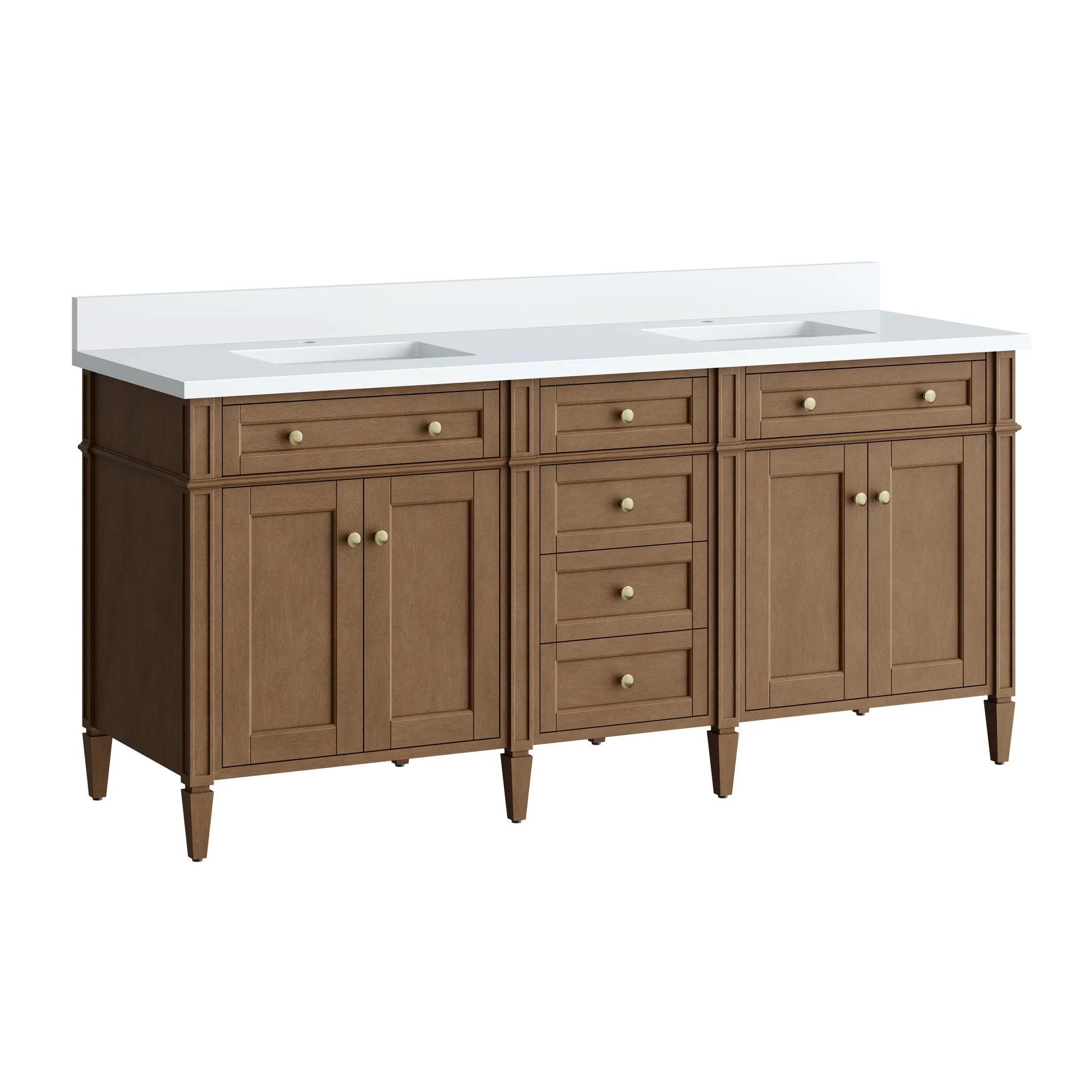 72" Brittany Double Vanity in Pecan by James Martin Vanities-White Zeus Silestone & Backsplash 9