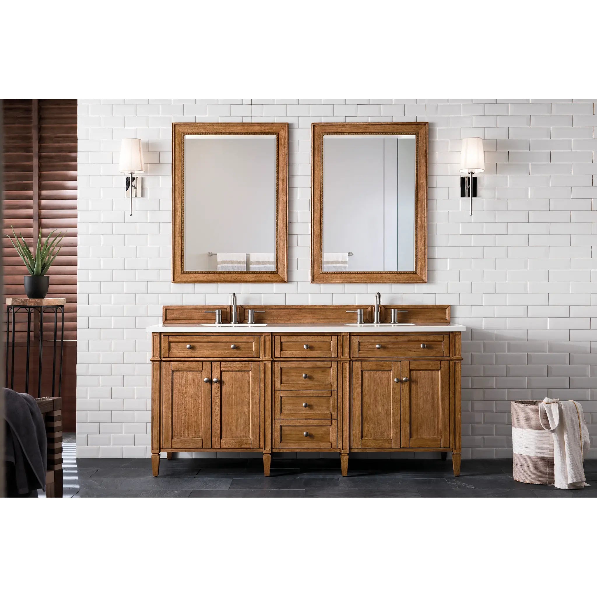 72" Brittany Double Vanity in Saddle Brown-White Zeus Silestone-8" Widespread image 1