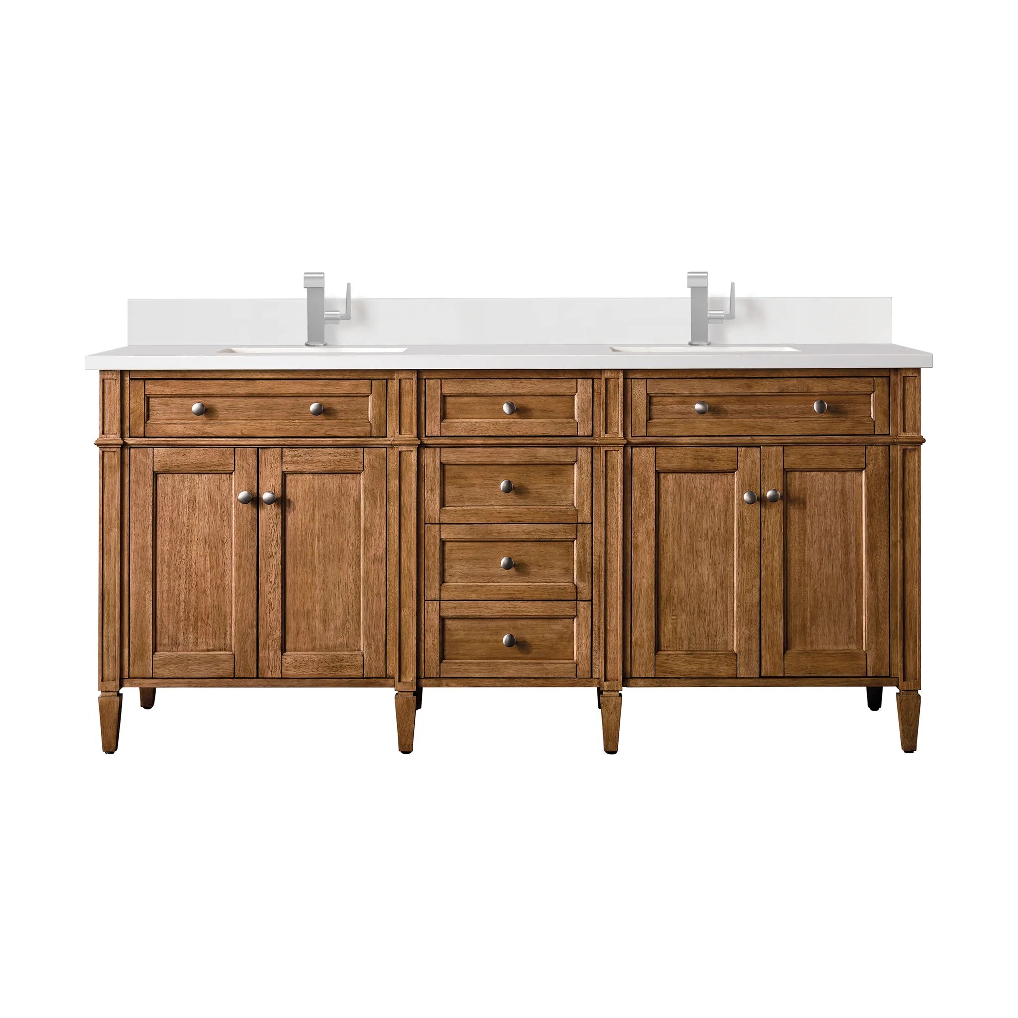 72" Brittany Double Vanity in Saddle Brown-White Zeus Silestone & Backsplash-Single Hole image
