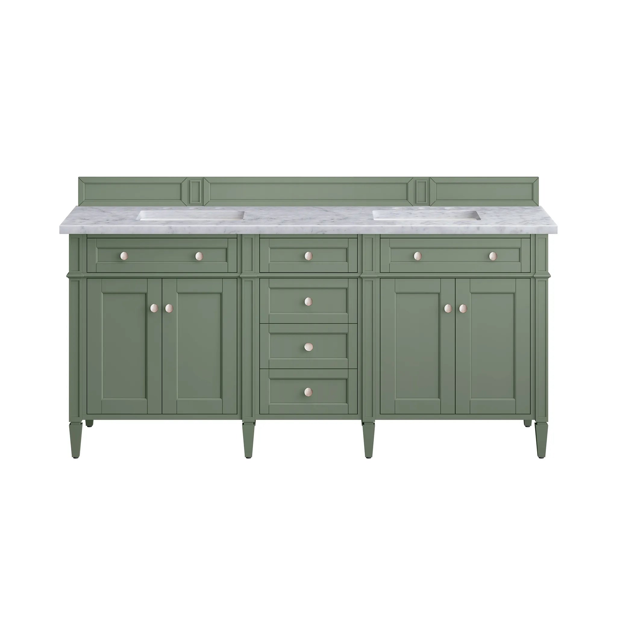 72" Brittany Double Vanity in Smokey Celadon-Carrara White Marble-8" Widespread image 1