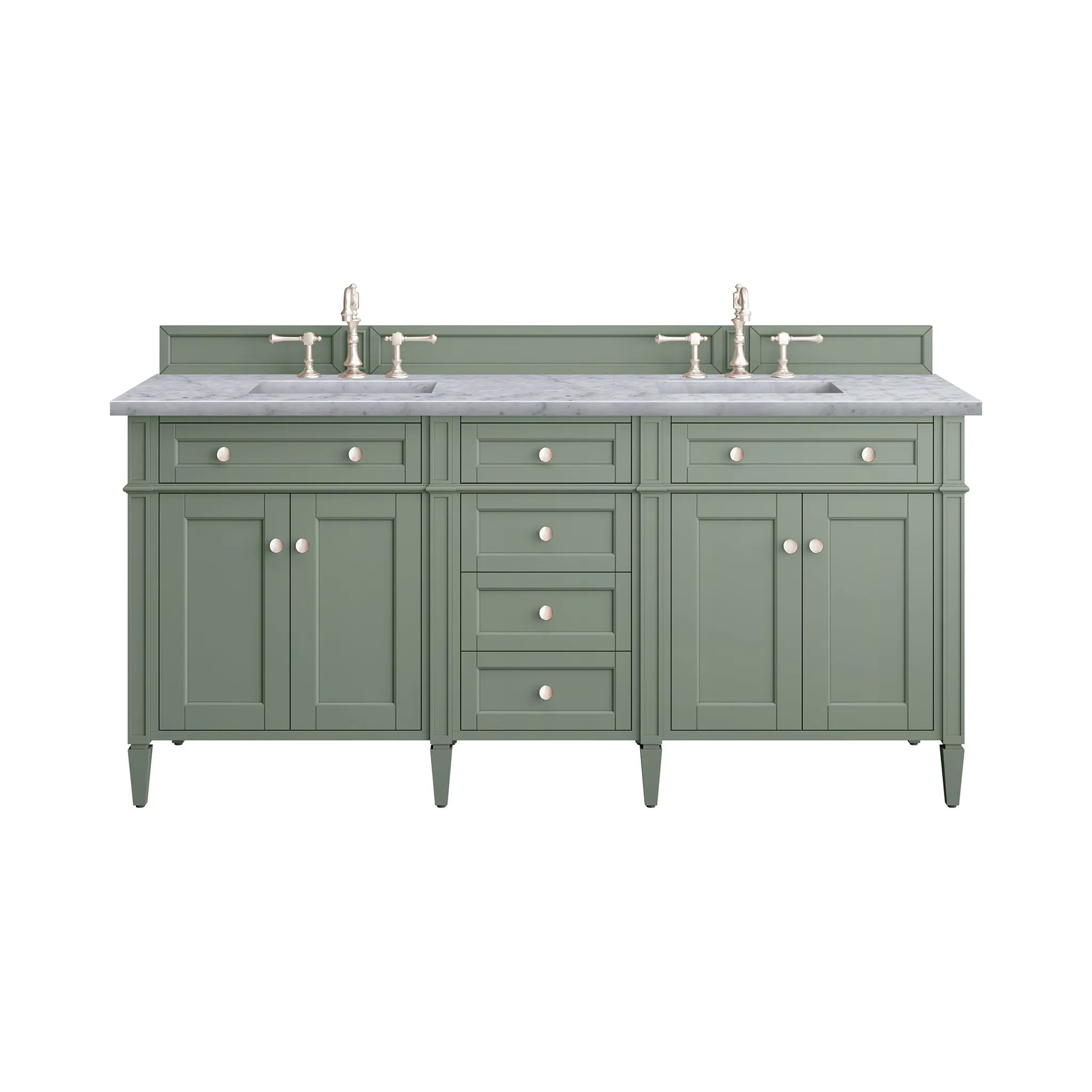 72" Brittany Double Vanity in Smokey Celadon-Carrara White Marble-8" Widespread image