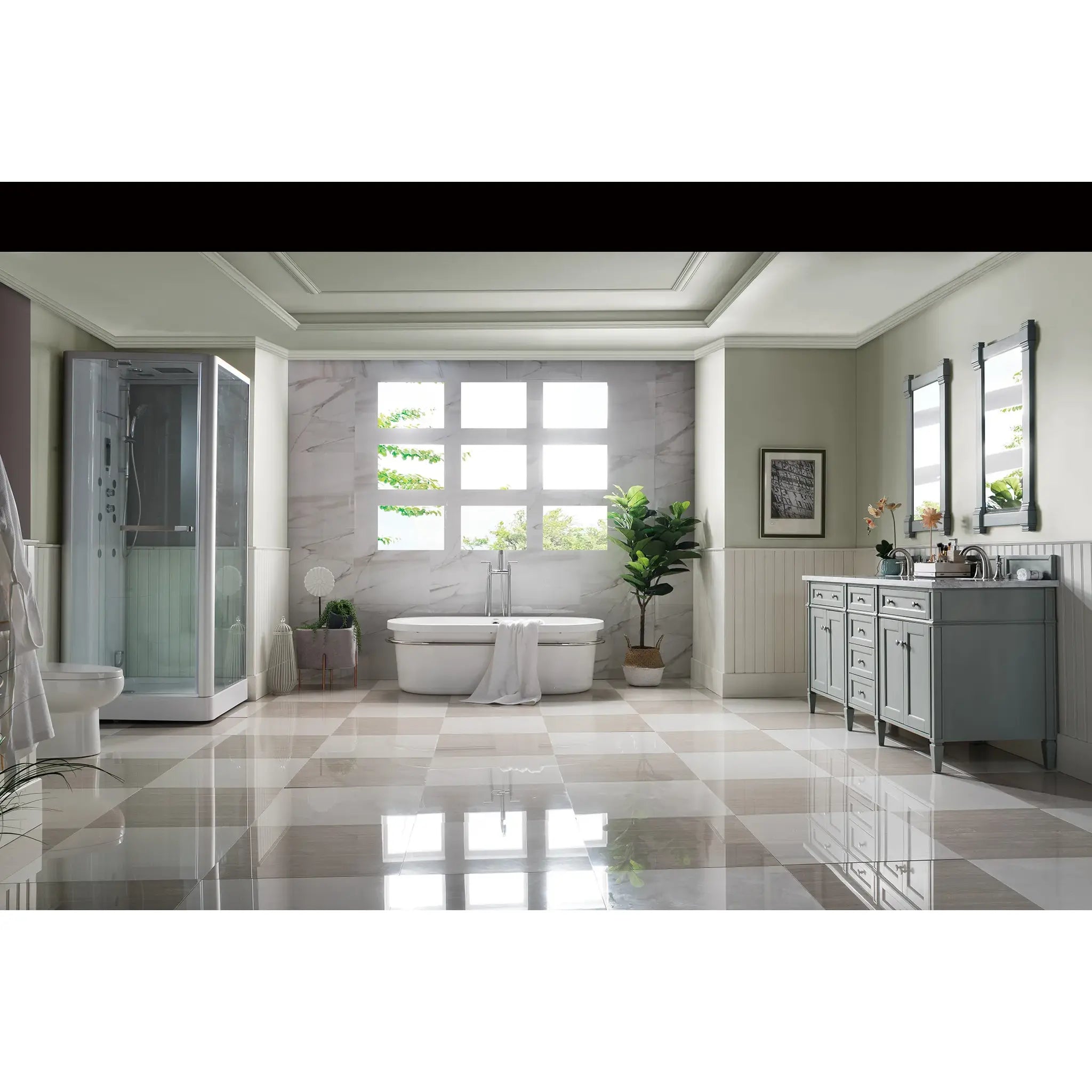 72" Brittany Double Vanity in Urban Gray-Carrara White Marble-8" Widespread image 5