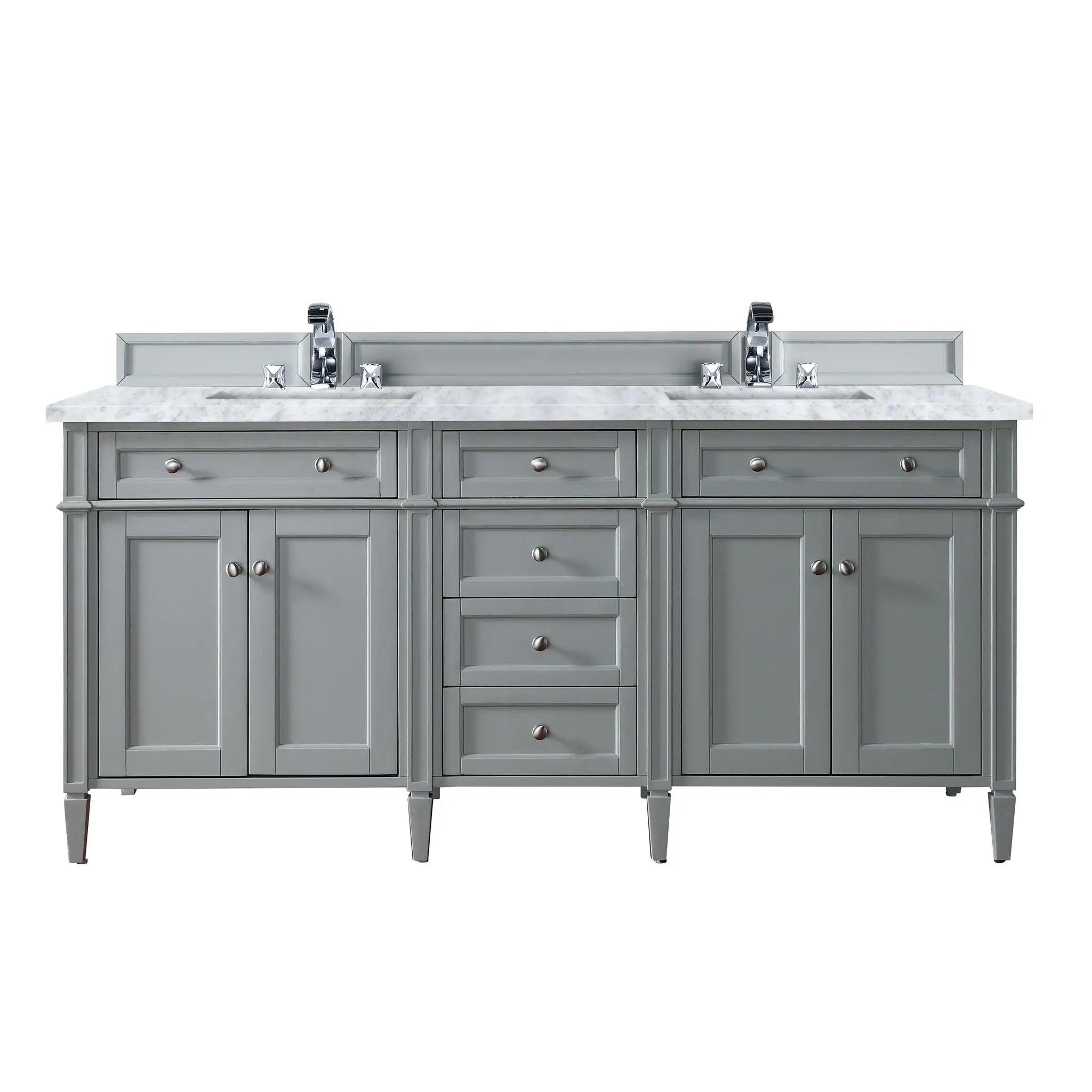 72" Brittany Double Vanity in Urban Gray-Carrara White Marble-8" Widespread image