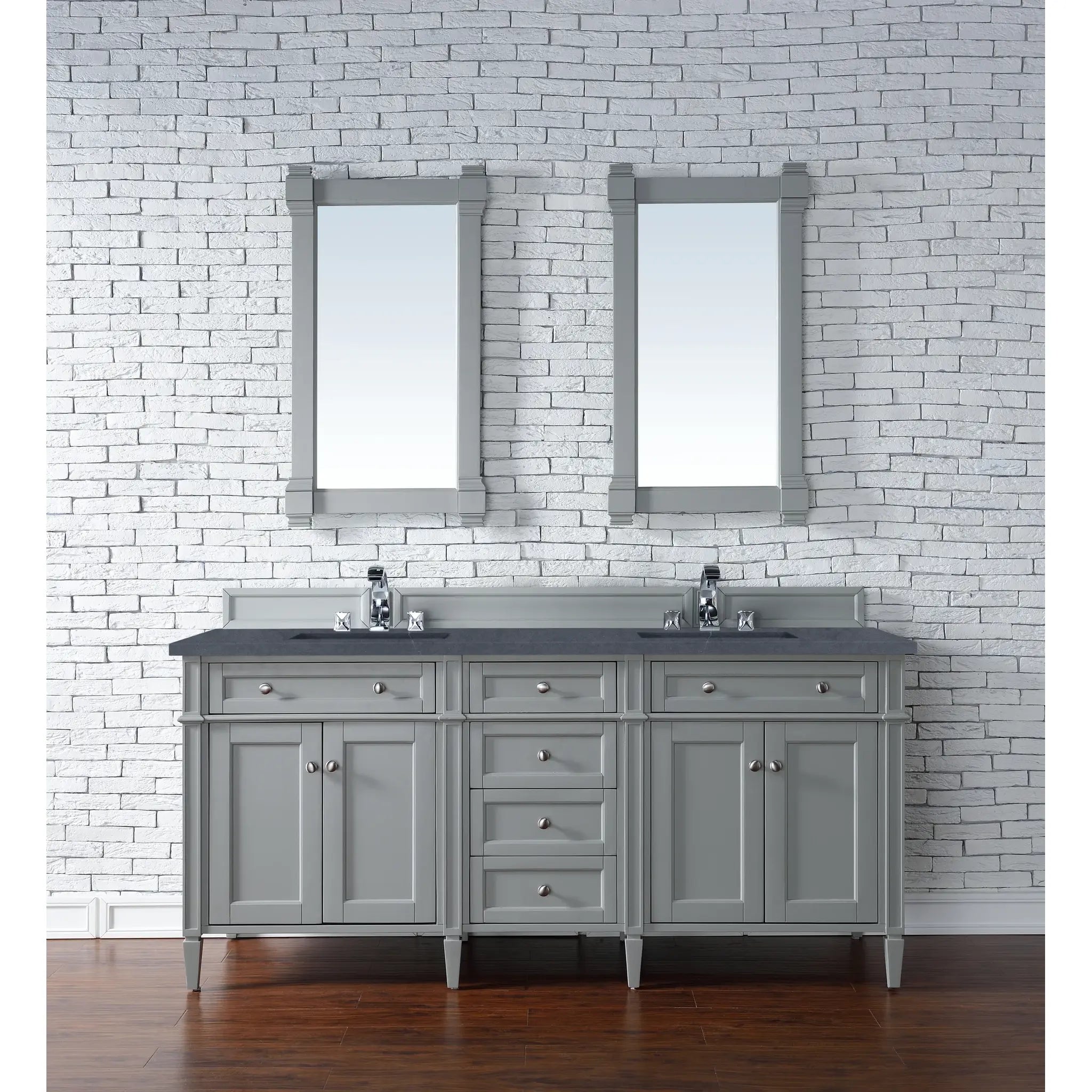 72" Brittany Double Vanity in Urban Gray-Charcoal Soapstone Silestone-8" Widespread image 1