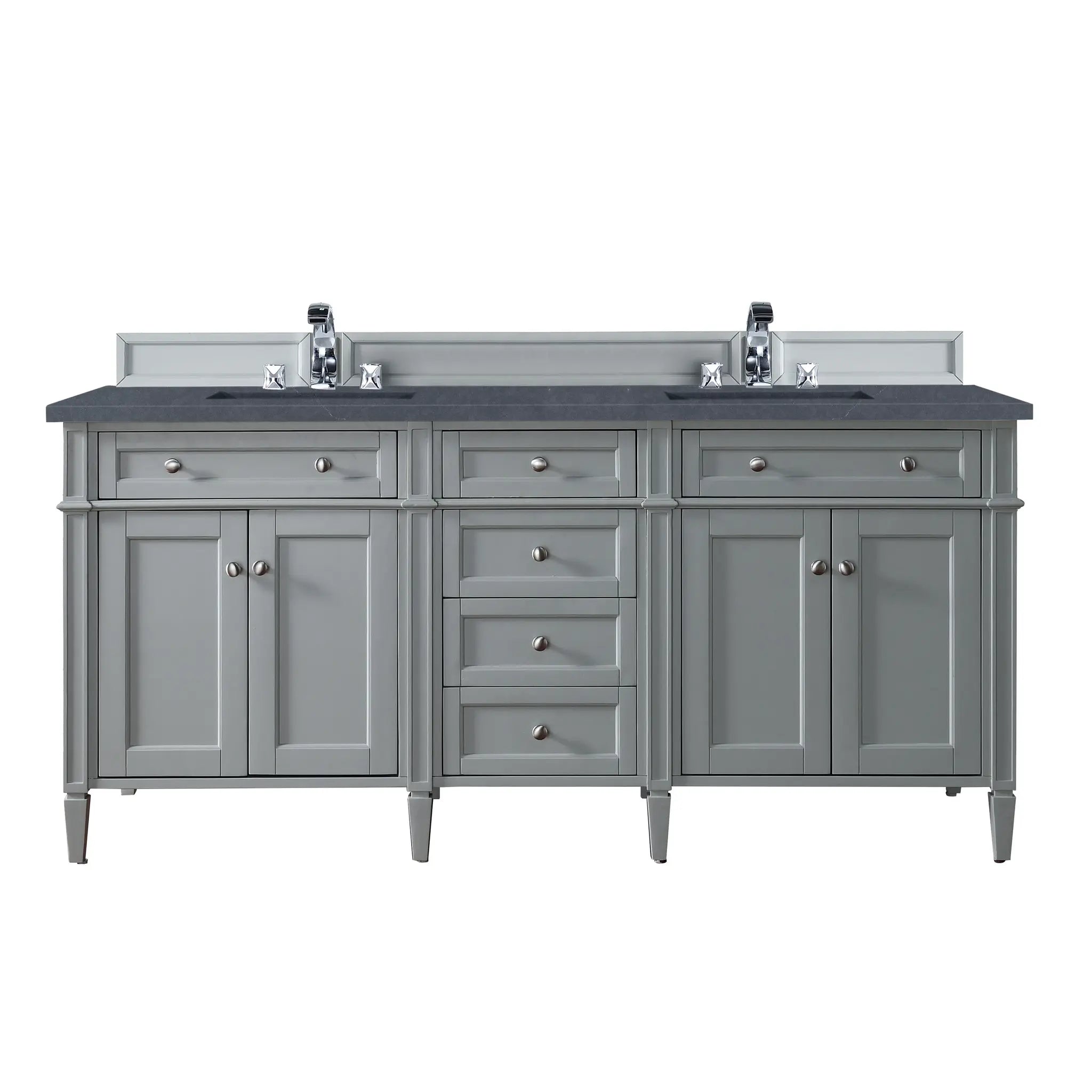 72" Brittany Double Vanity in Urban Gray-Charcoal Soapstone Silestone-8" Widespread image