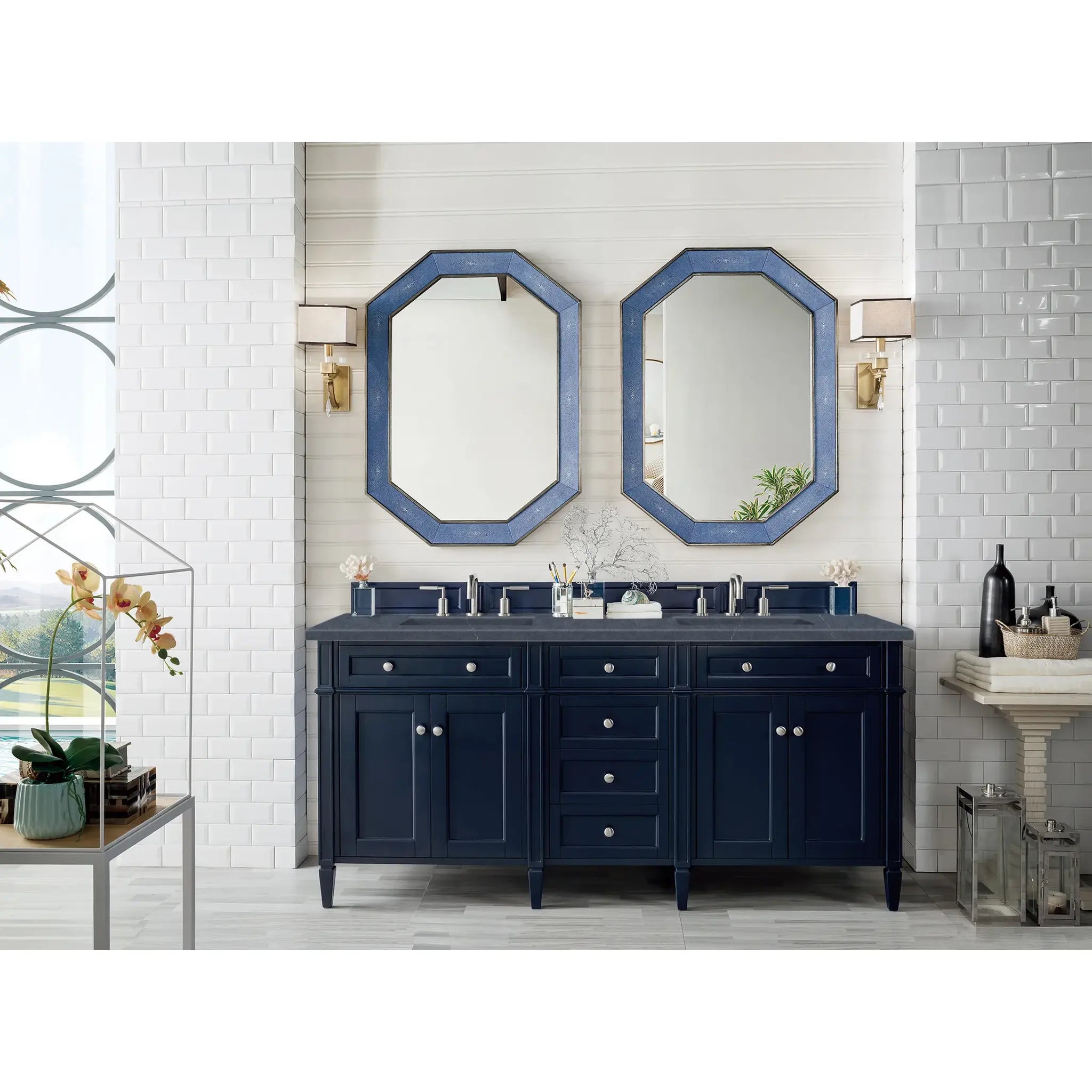 72" Brittany Double Vanity in Victory Blue-Charcoal Soapstone Silestone-8" Widespread image 1