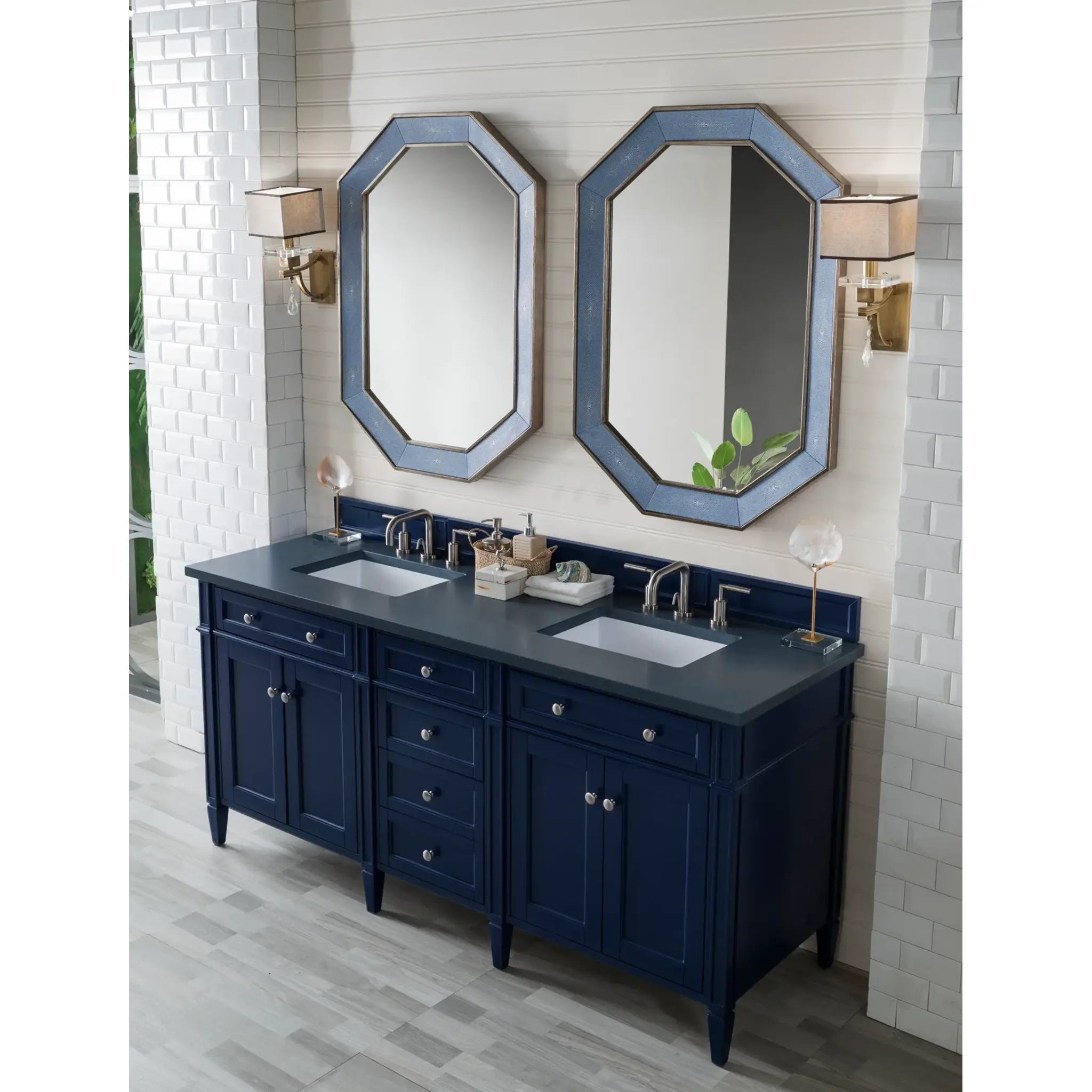 72" Brittany Double Vanity in Victory Blue-Charcoal Soapstone Silestone-8" Widespread image 2
