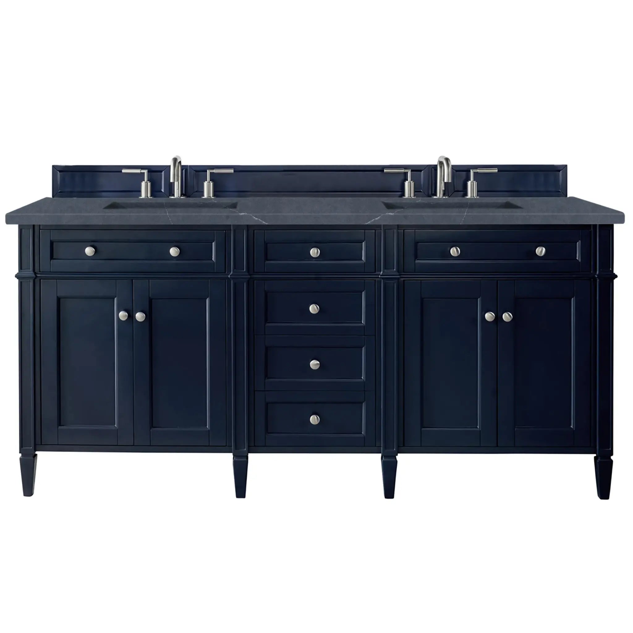 72" Brittany Double Vanity in Victory Blue-Charcoal Soapstone Silestone-8" Widespread image
