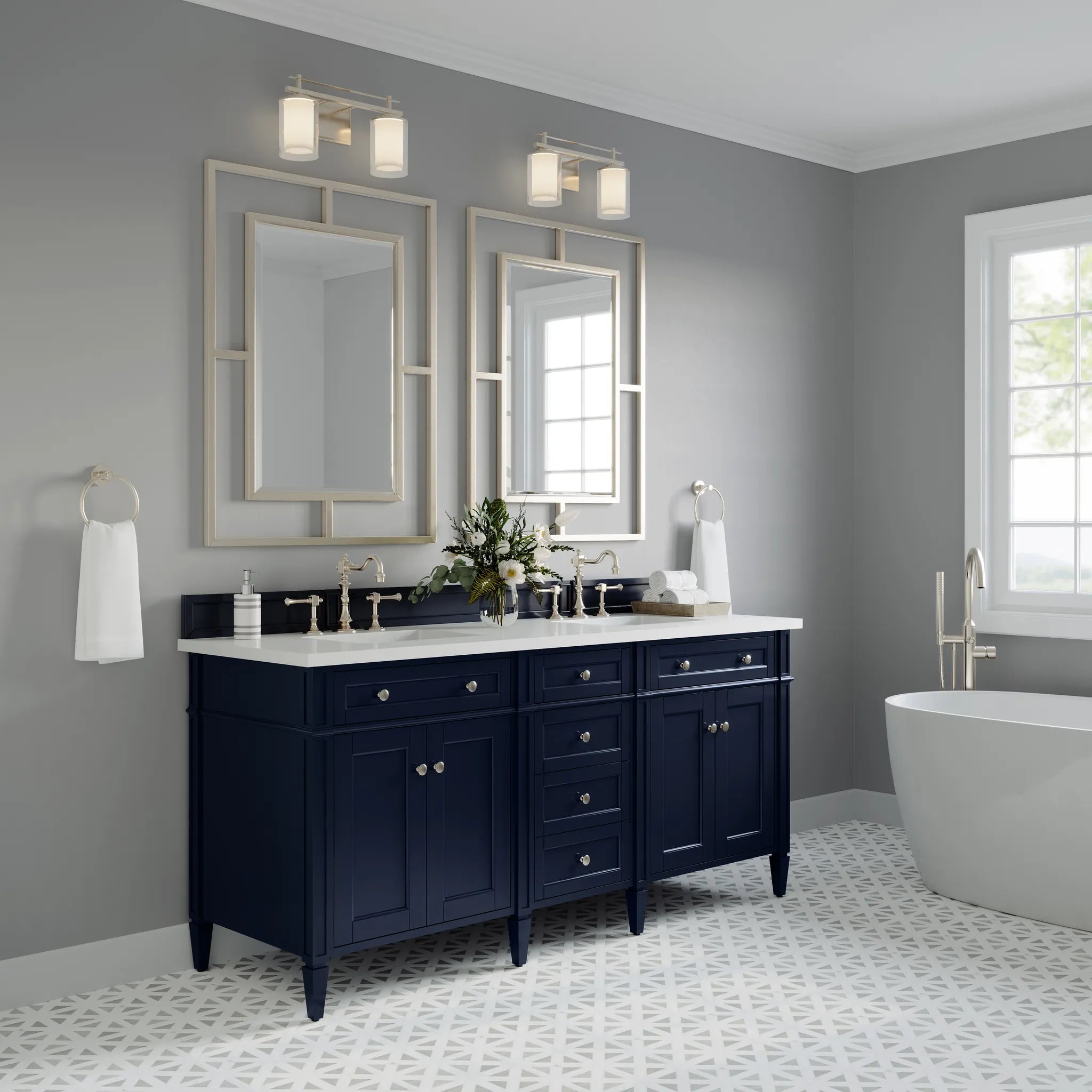 72" Brittany Double Vanity in Victory Blue-White Zeus Silestone-8" Widespread image 1