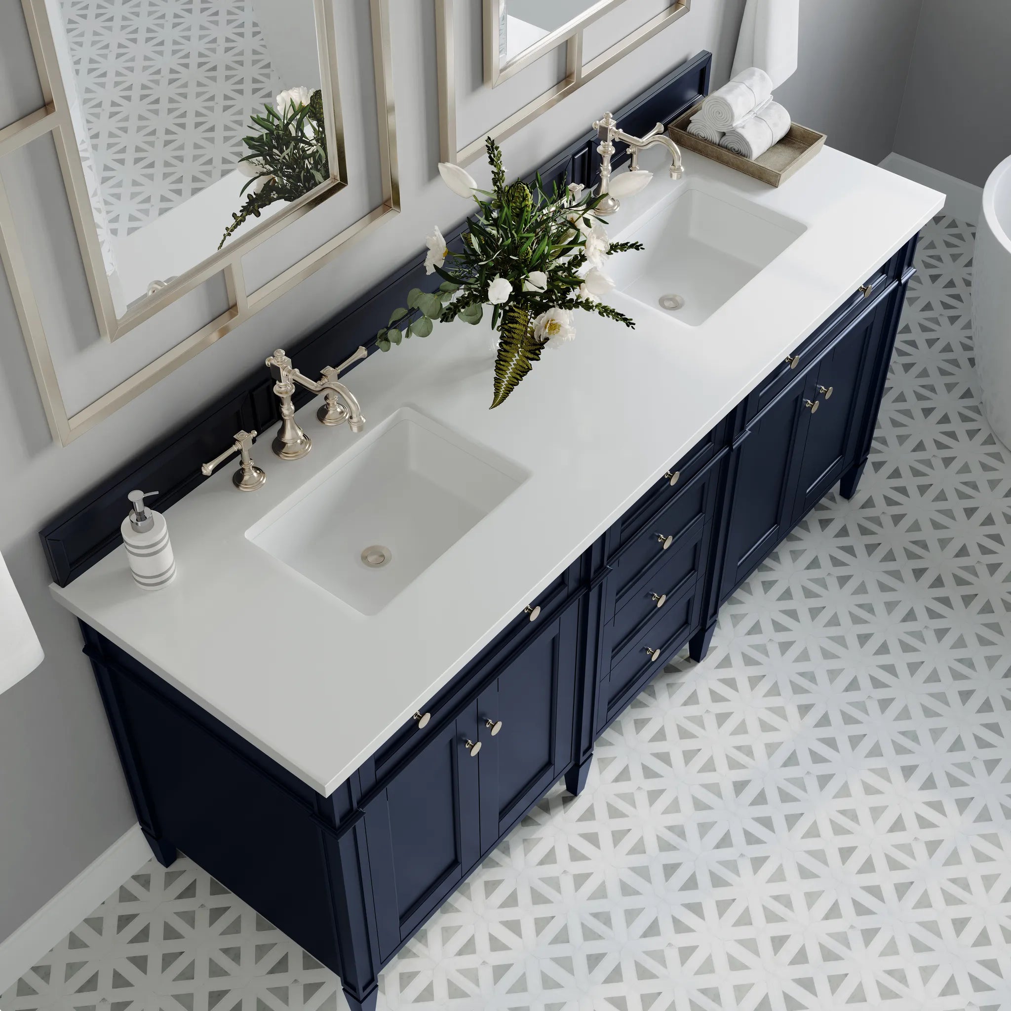 72" Brittany Double Vanity in Victory Blue-White Zeus Silestone-8" Widespread image 2