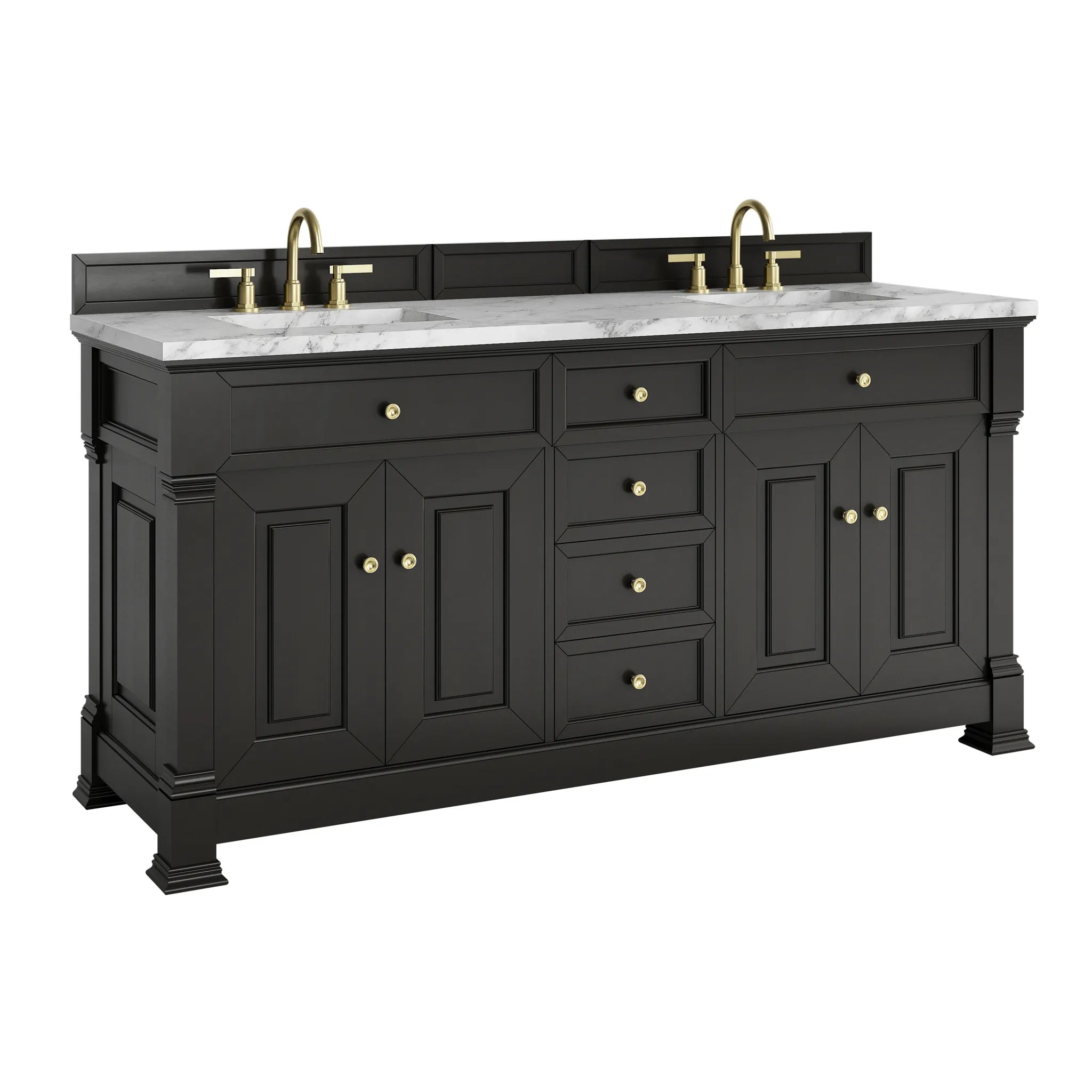 72" Brookfield Double Vanity in Black Onyx-Carrara White Marble-8" Widespread image 9