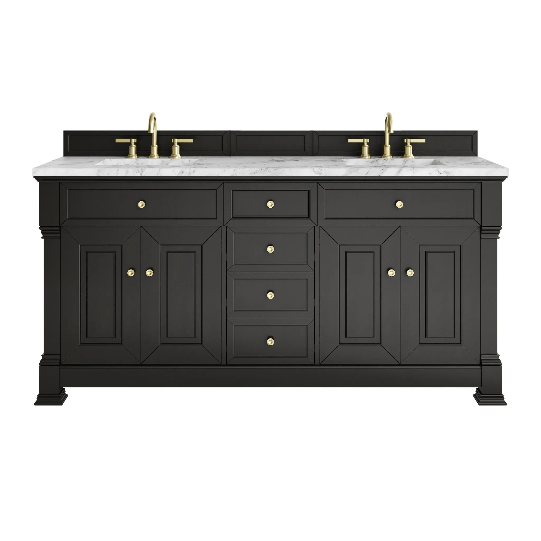 72" Brookfield Double Vanity in Black Onyx-Carrara White Marble-8" Widespread image